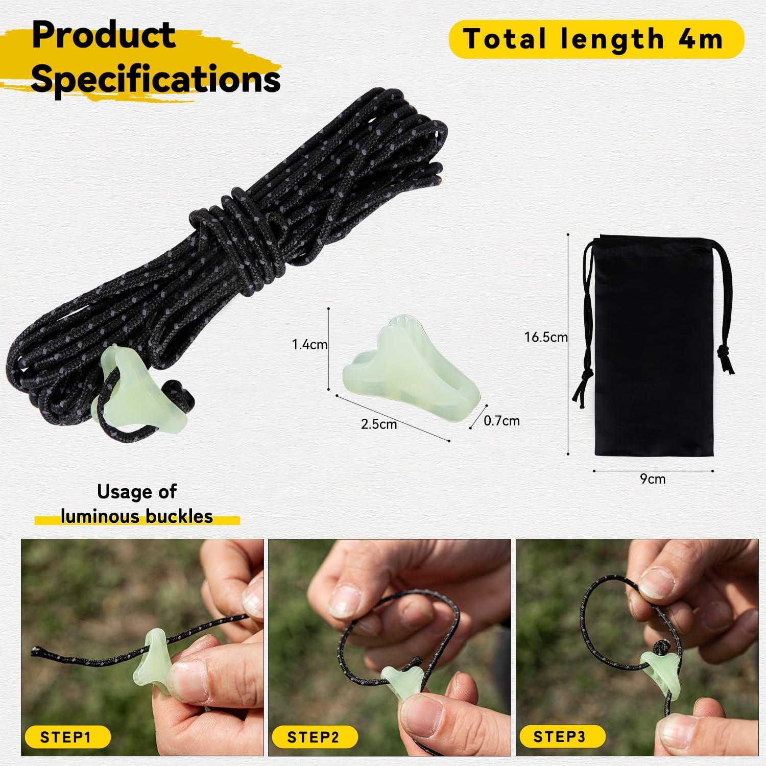 Cuerdas de Tienda HIKEMAN 4m Reflectantes 2mm UHMWPE Camping