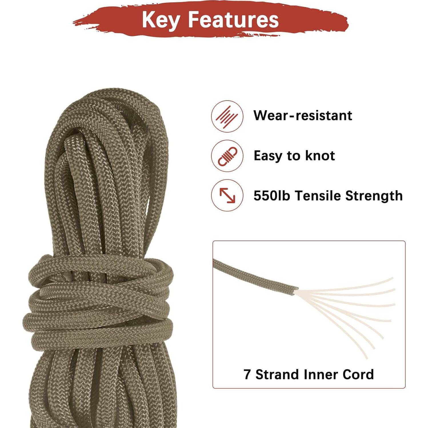 Cuerda de Camping Paracord TIXIPEM 3m 250KG Marrón