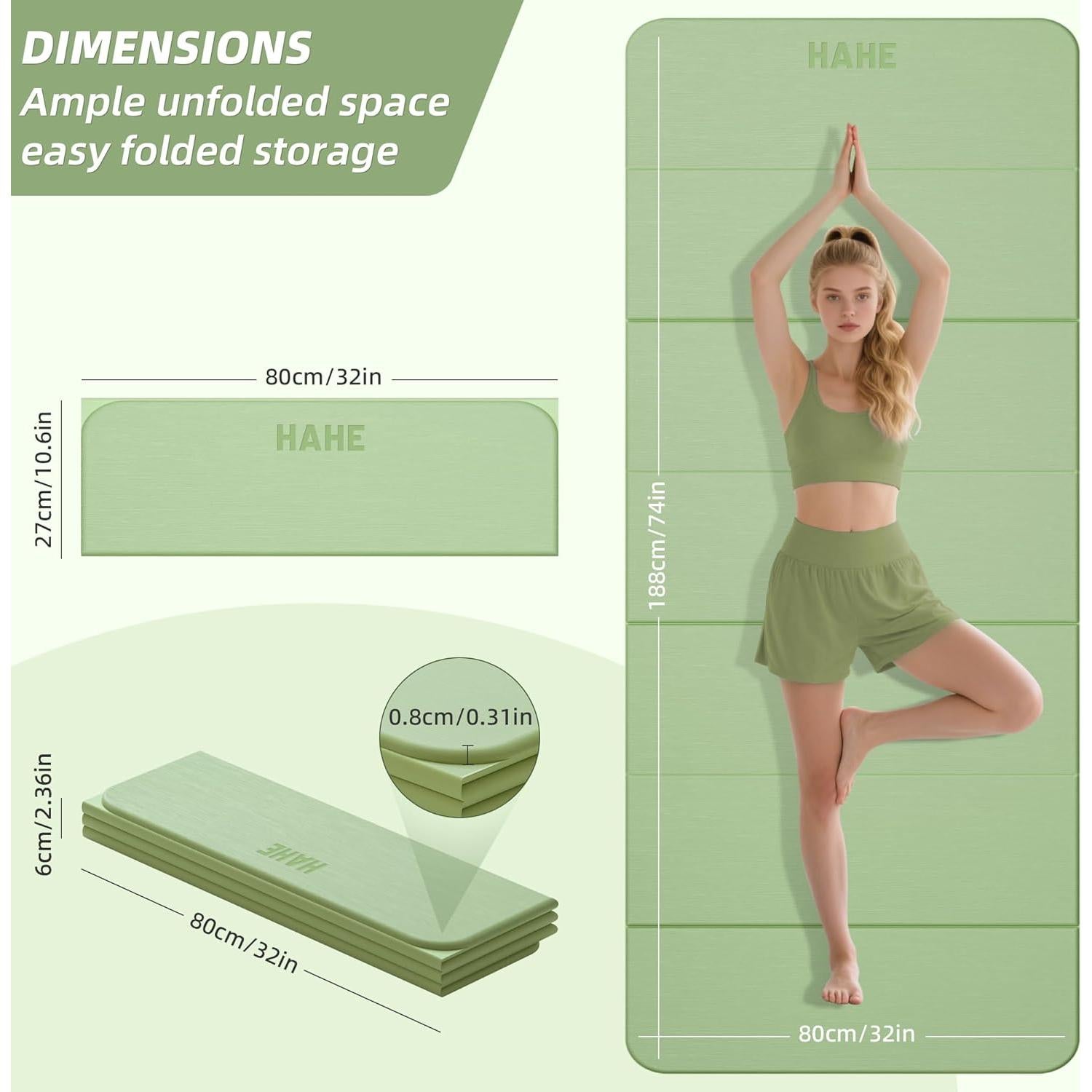 Colchoneta de Yoga Plegable HAHE Verde 188x81cm Antideslizante