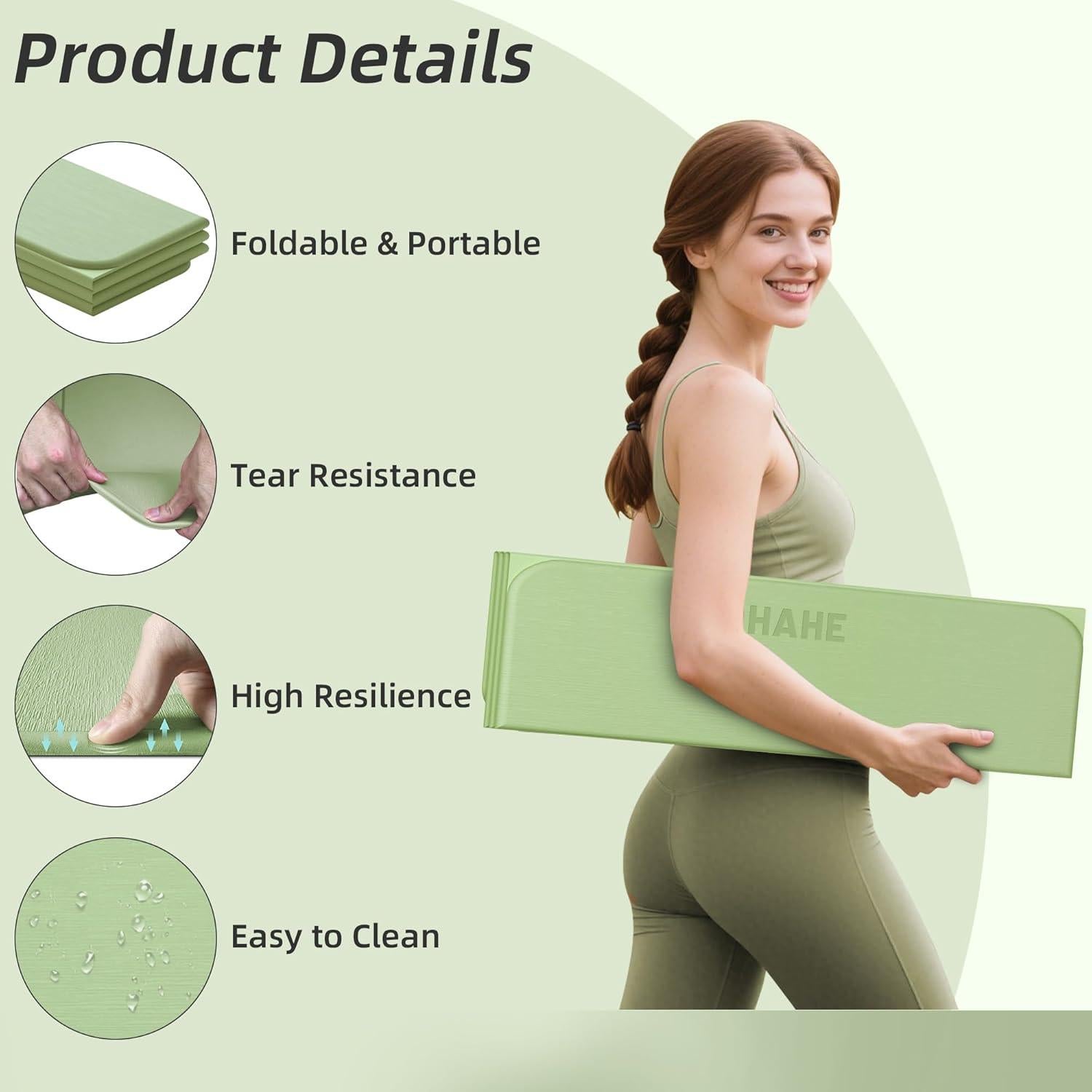 Colchoneta de Yoga Plegable HAHE Verde 188x81cm Antideslizante