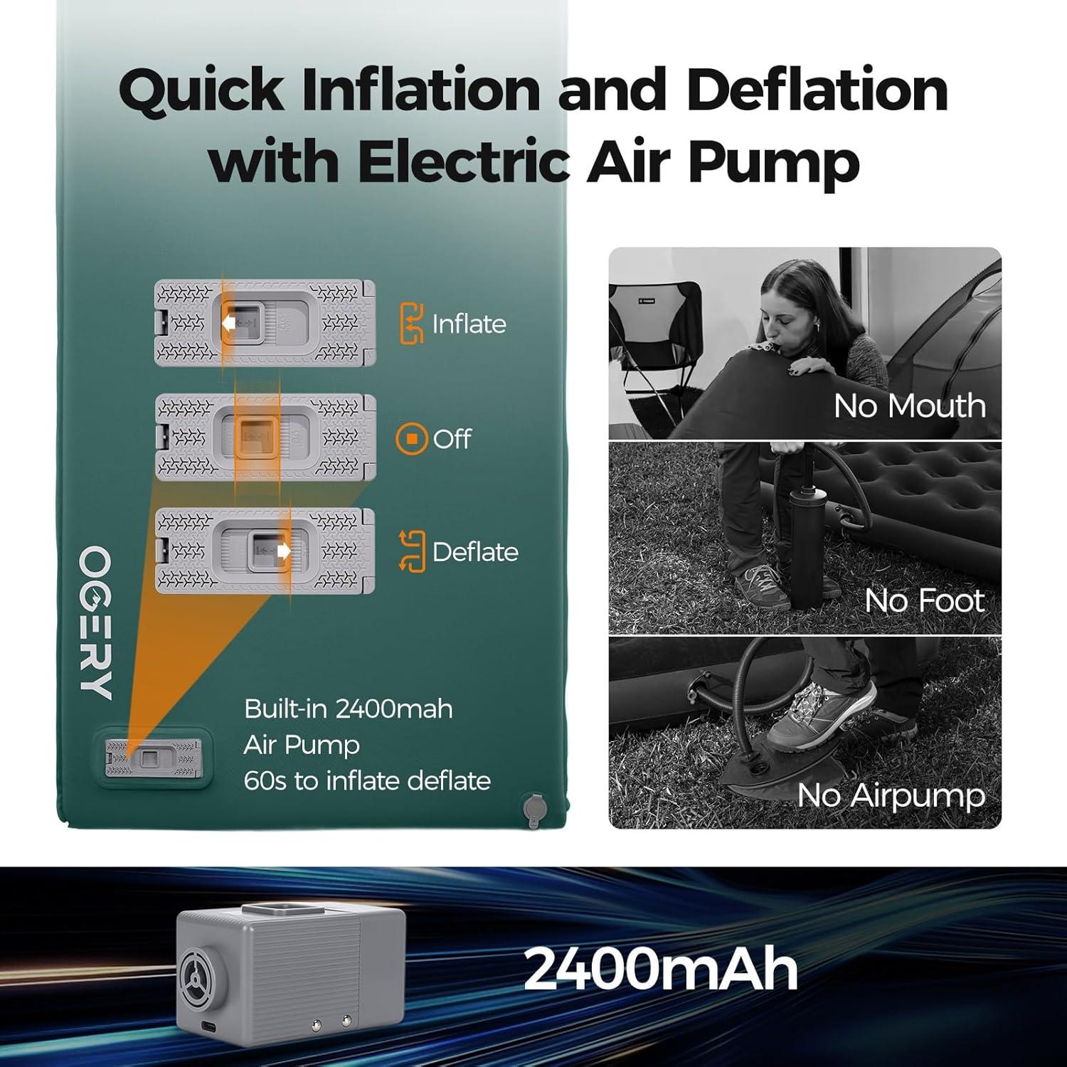 Almohadilla de Dormir Autoinflable OGERY 8 cm con Bomba Eléctrica