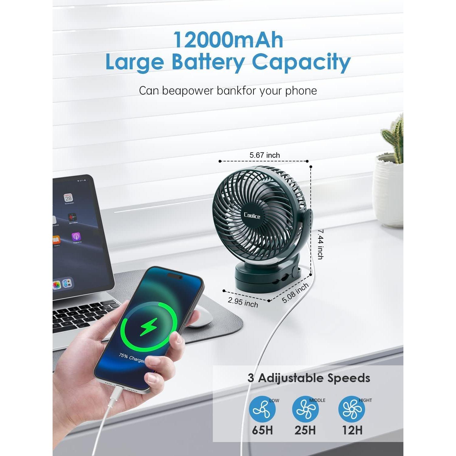 Ventilador de Camping Coolice ZD-S2MG-N02P 12000mAh LED Control Remoto