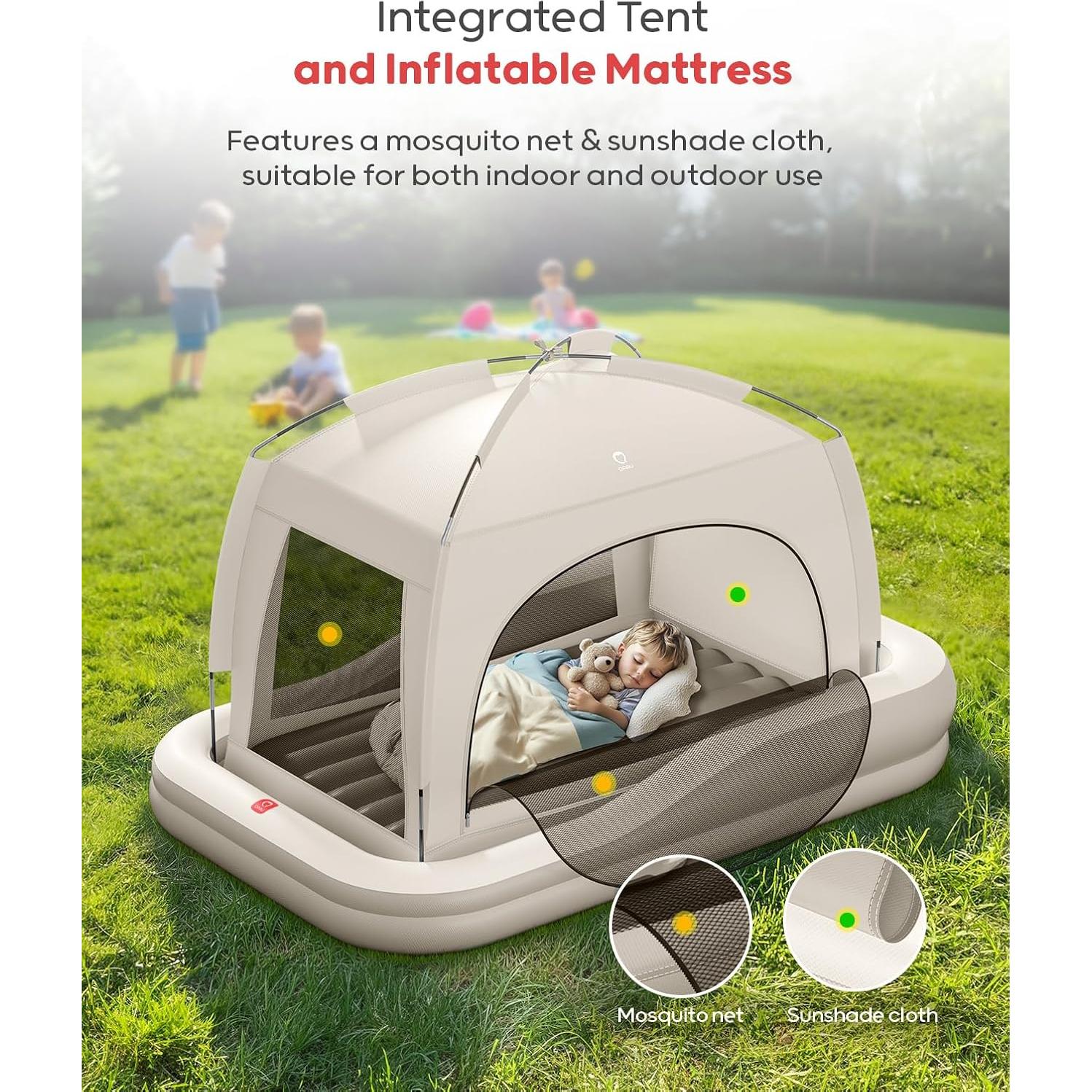 Cama de viaje inflable QPAU para niños con tienda y bomba