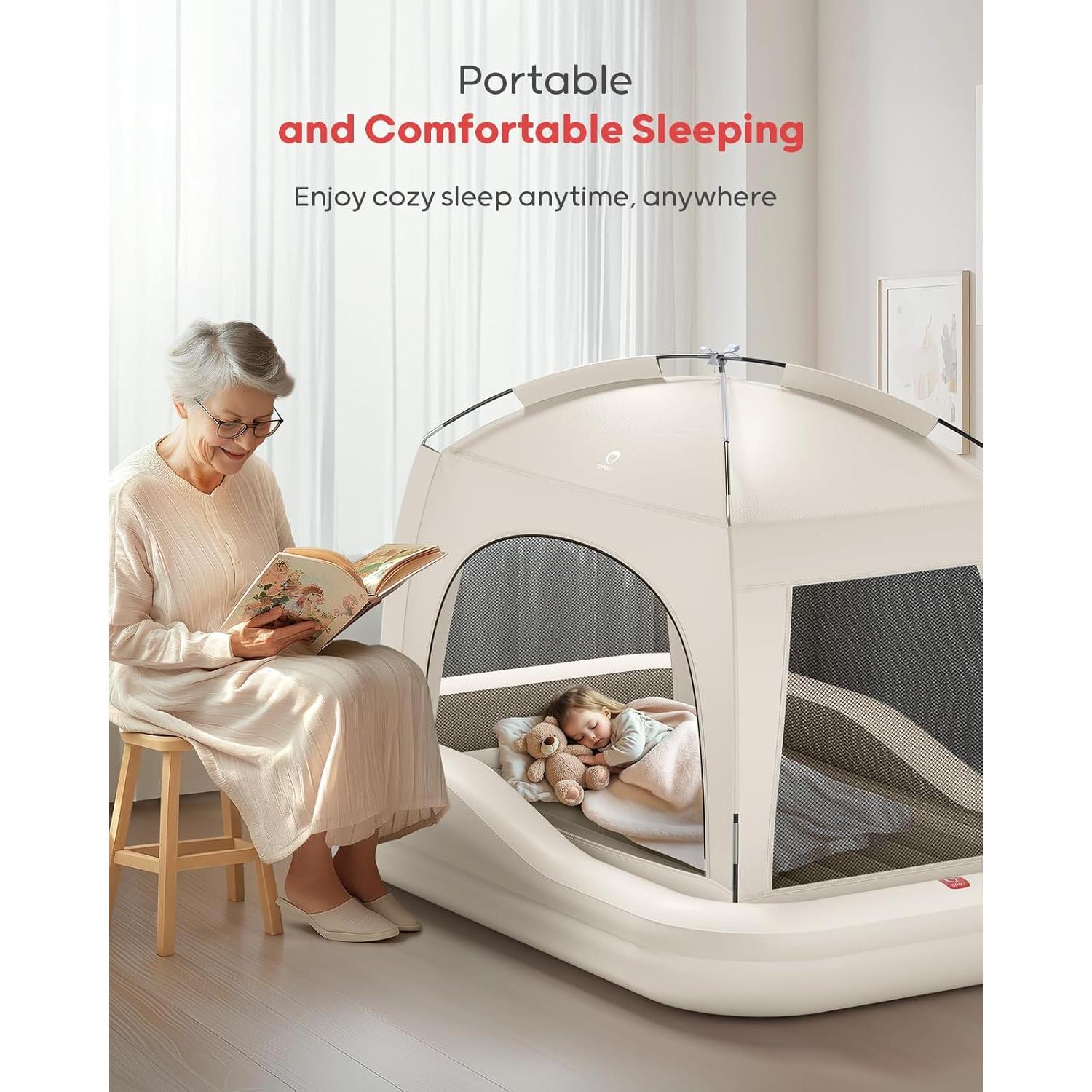 Cama de viaje inflable QPAU para niños con tienda y bomba