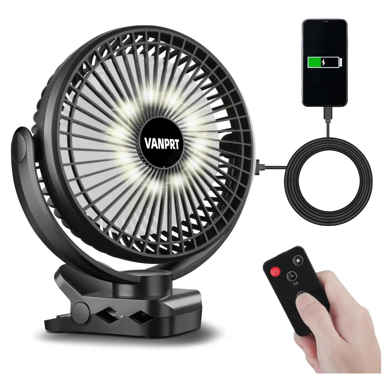Ventilador Clip Portátil Recargable VANPRT 8'' Negro 10000mAh