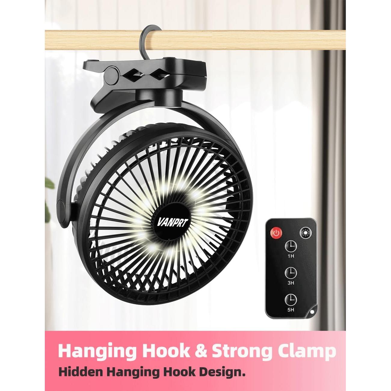 Ventilador Clip Portátil Recargable VANPRT 8'' Negro 10000mAh