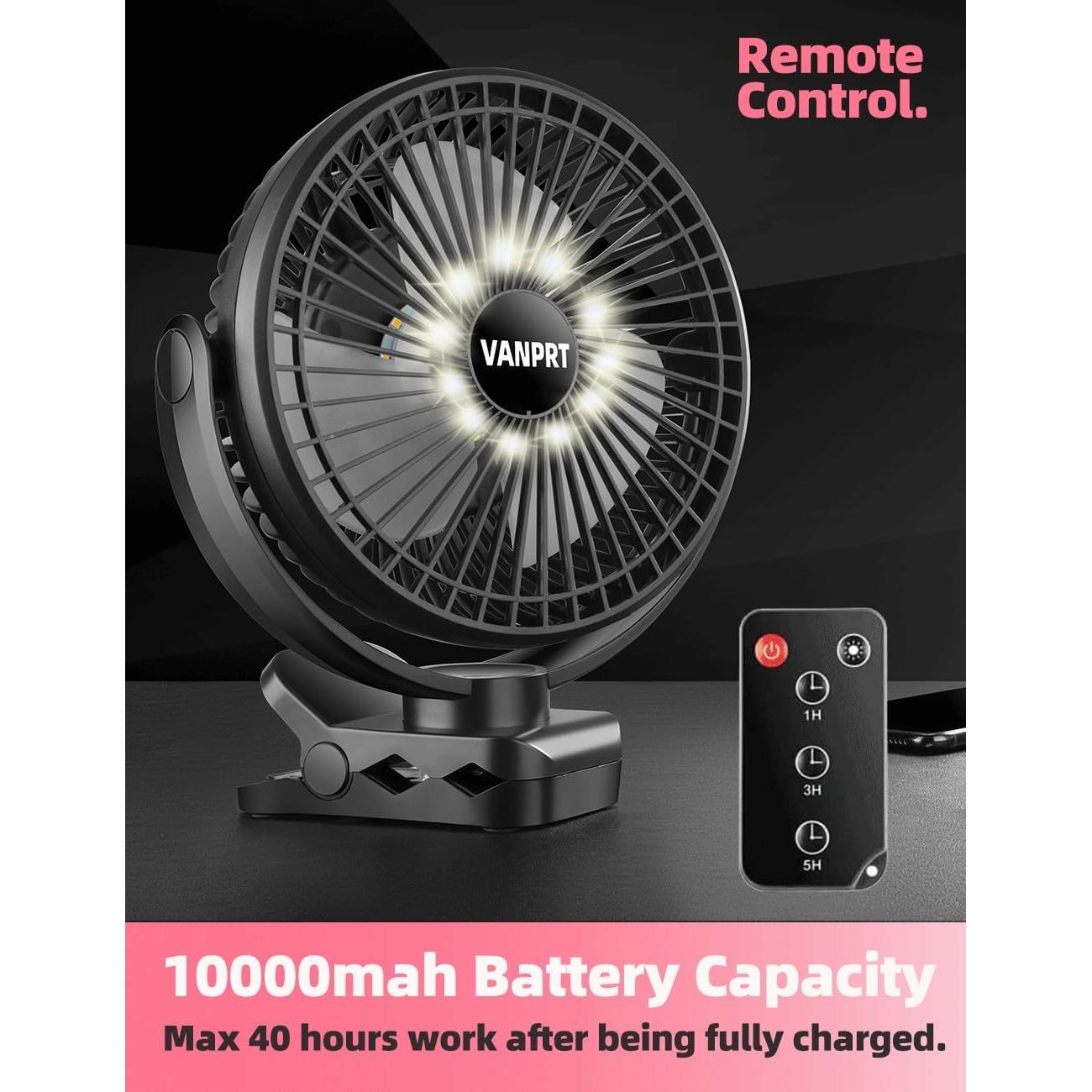 Ventilador Clip Portátil Recargable VANPRT 8'' Negro 10000mAh