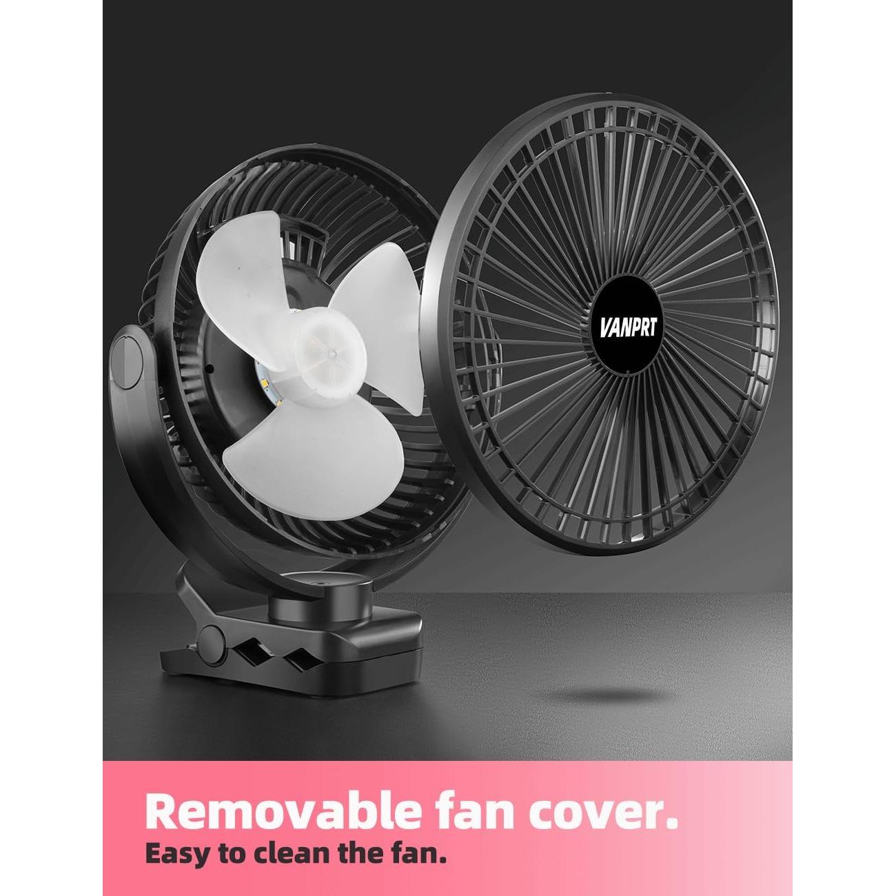 Ventilador Clip Portátil Recargable VANPRT 8'' Negro 10000mAh