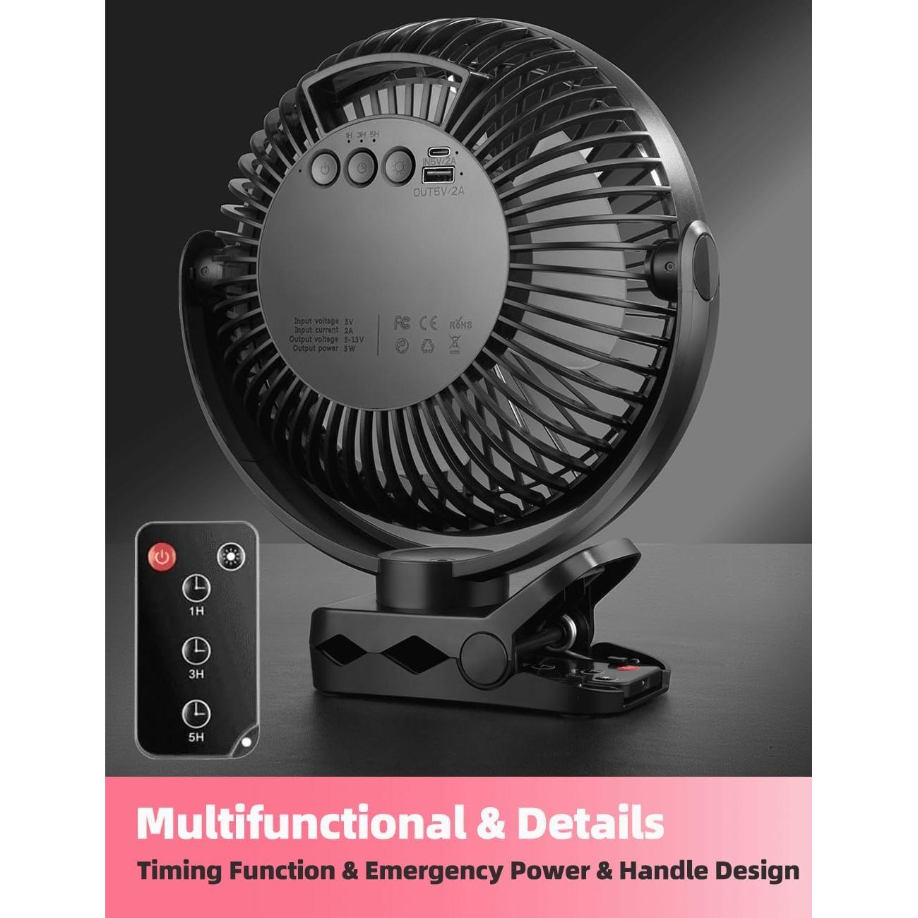 Ventilador Clip Portátil Recargable VANPRT 8'' Negro 10000mAh