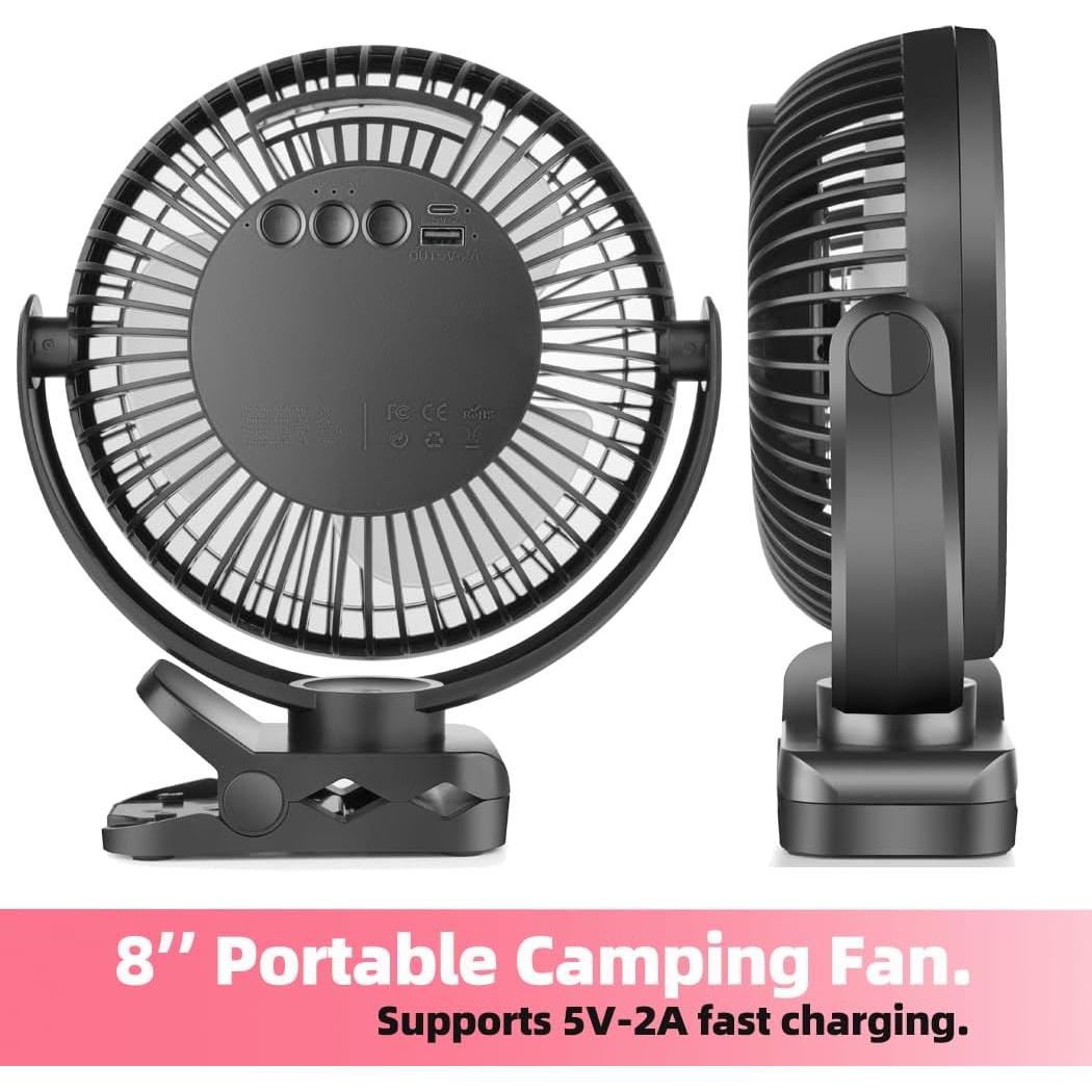 Ventilador Clip Portátil Recargable VANPRT 8'' Negro 10000mAh