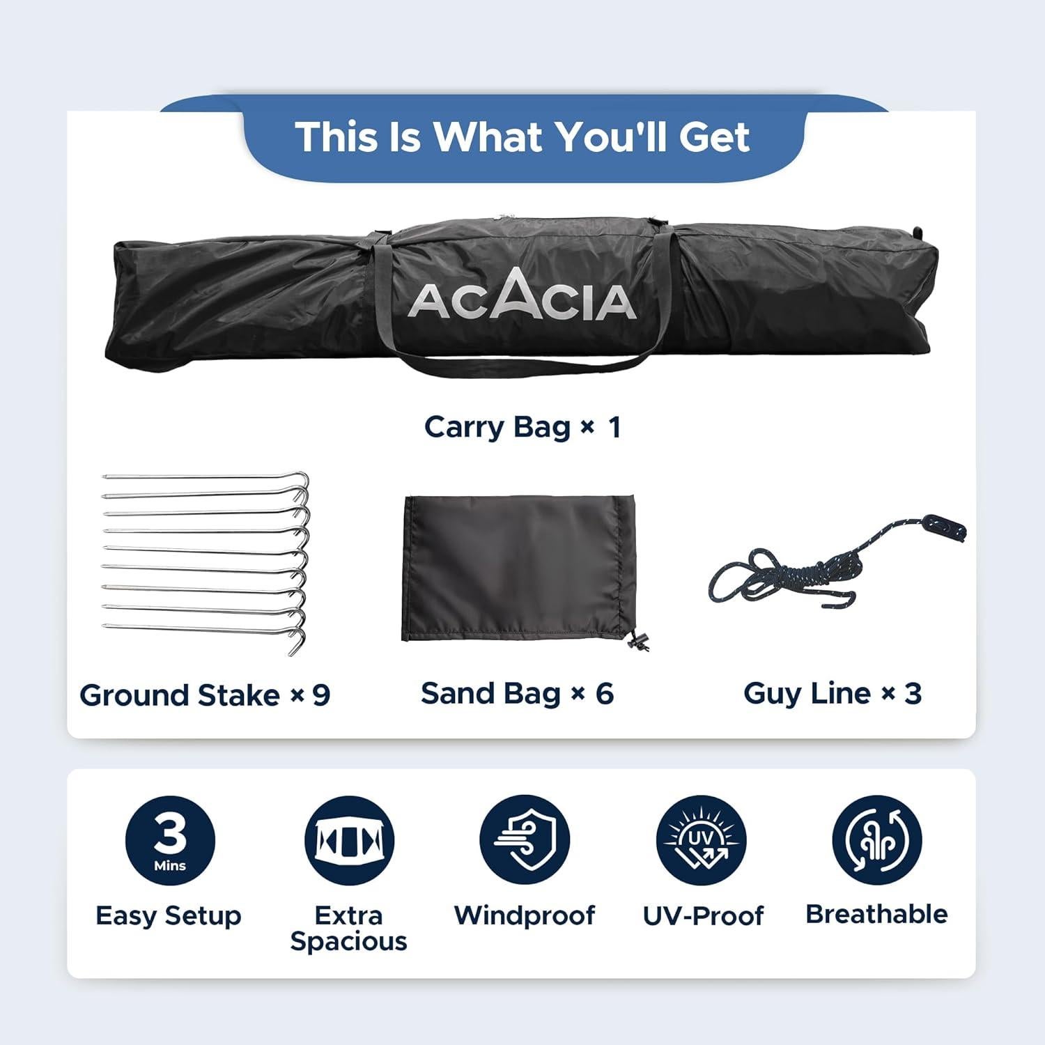 Tienda de Playa ACACIA 2.9m x 2.9m UPF 50+ para 4 Personas