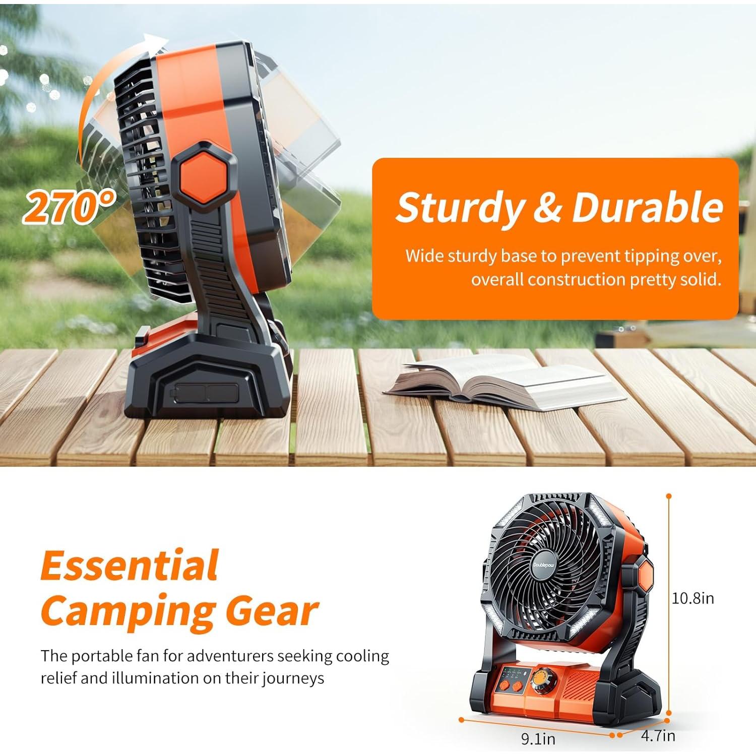 Ventilador de Camping Doublepow D23 con Luz LED y Batería 20000mAh