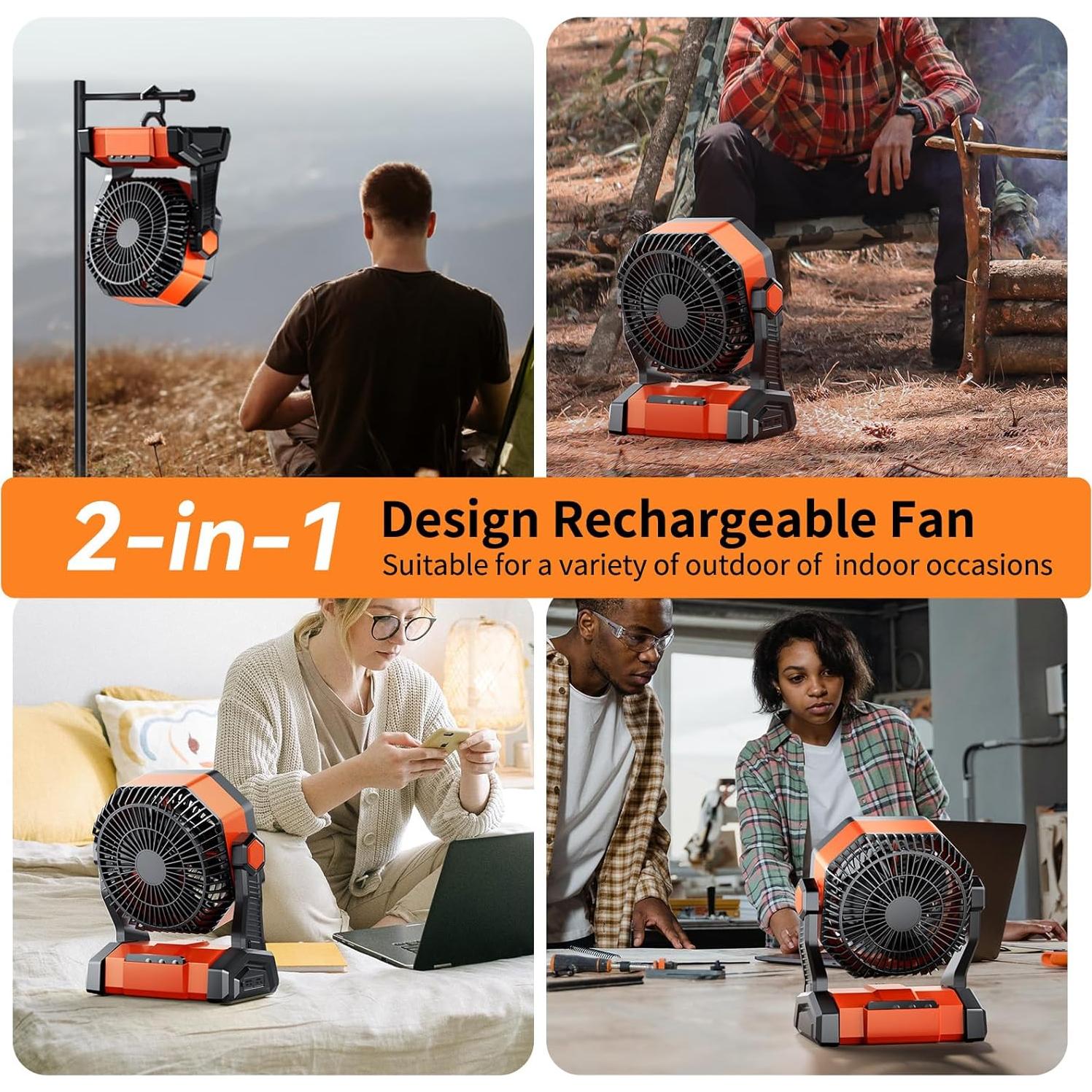 Ventilador de Camping Doublepow D23 con Luz LED y Batería 20000mAh