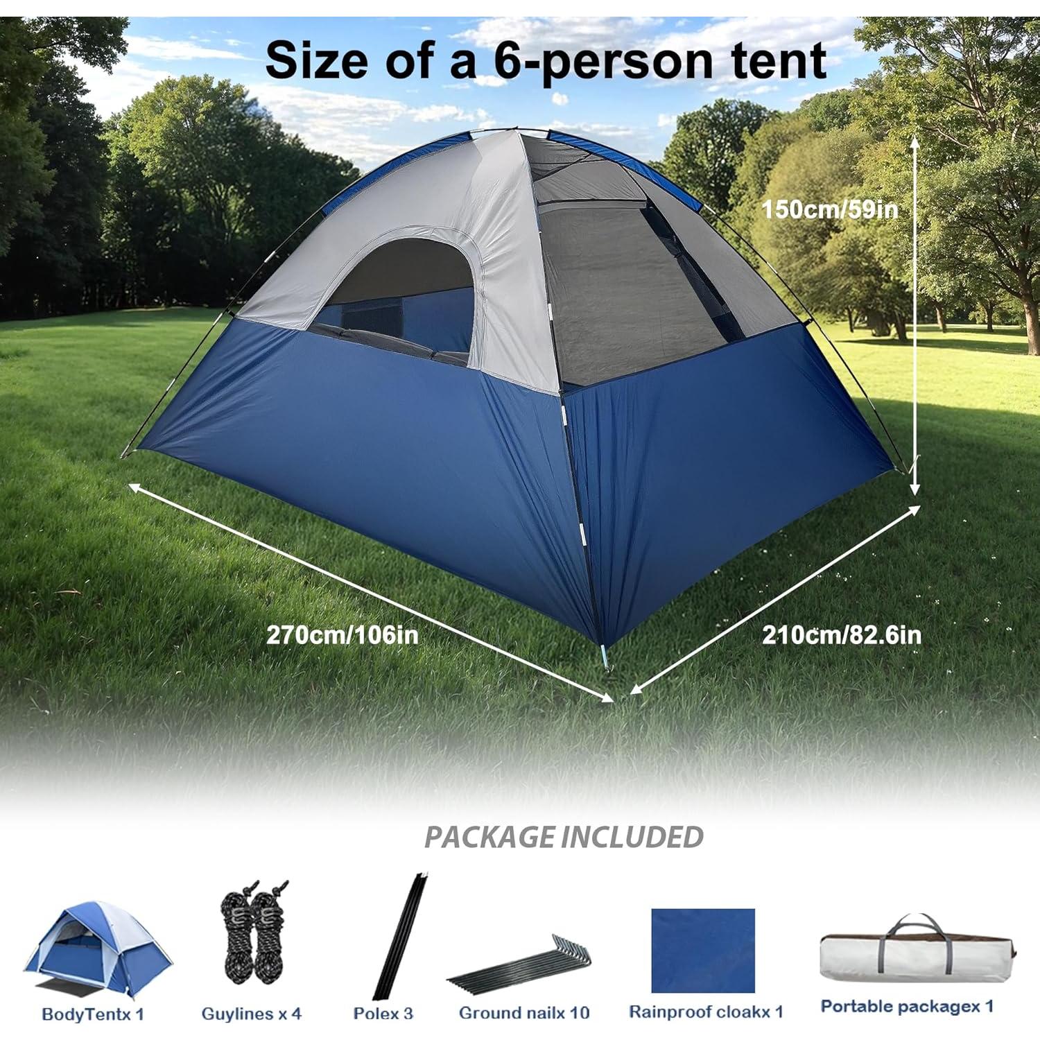 Carpa de Camping Domo XL para 6 Personas Impermeable Azul