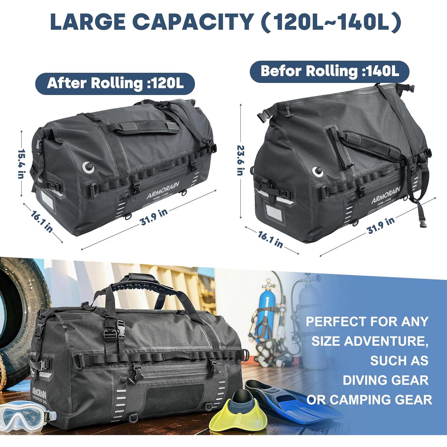 Bolsa de viaje impermeable ARMORAIN AR-025B 140L negra