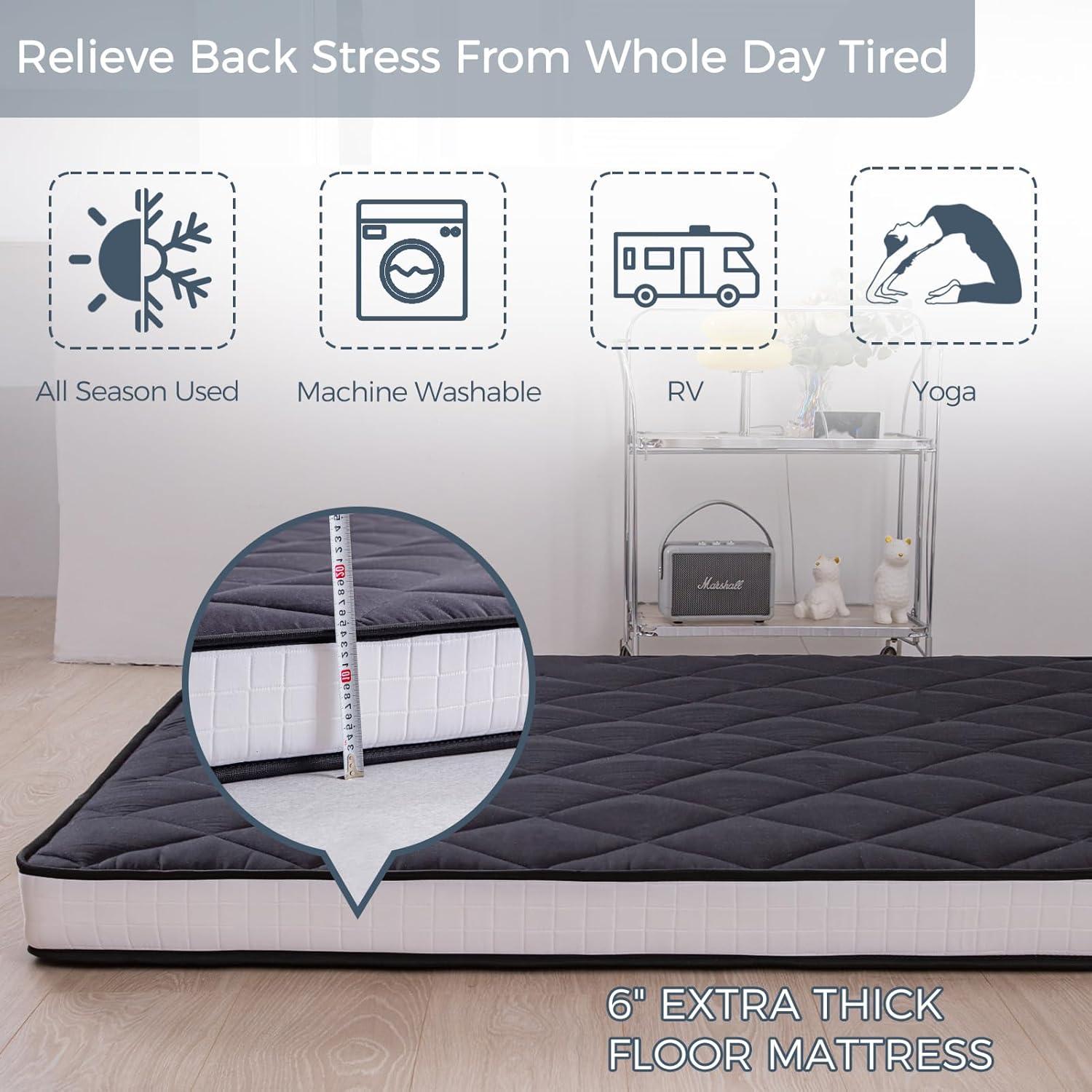 Colchón Futón Grueso MAXYOYO 15.24 cm Negro para Suelo