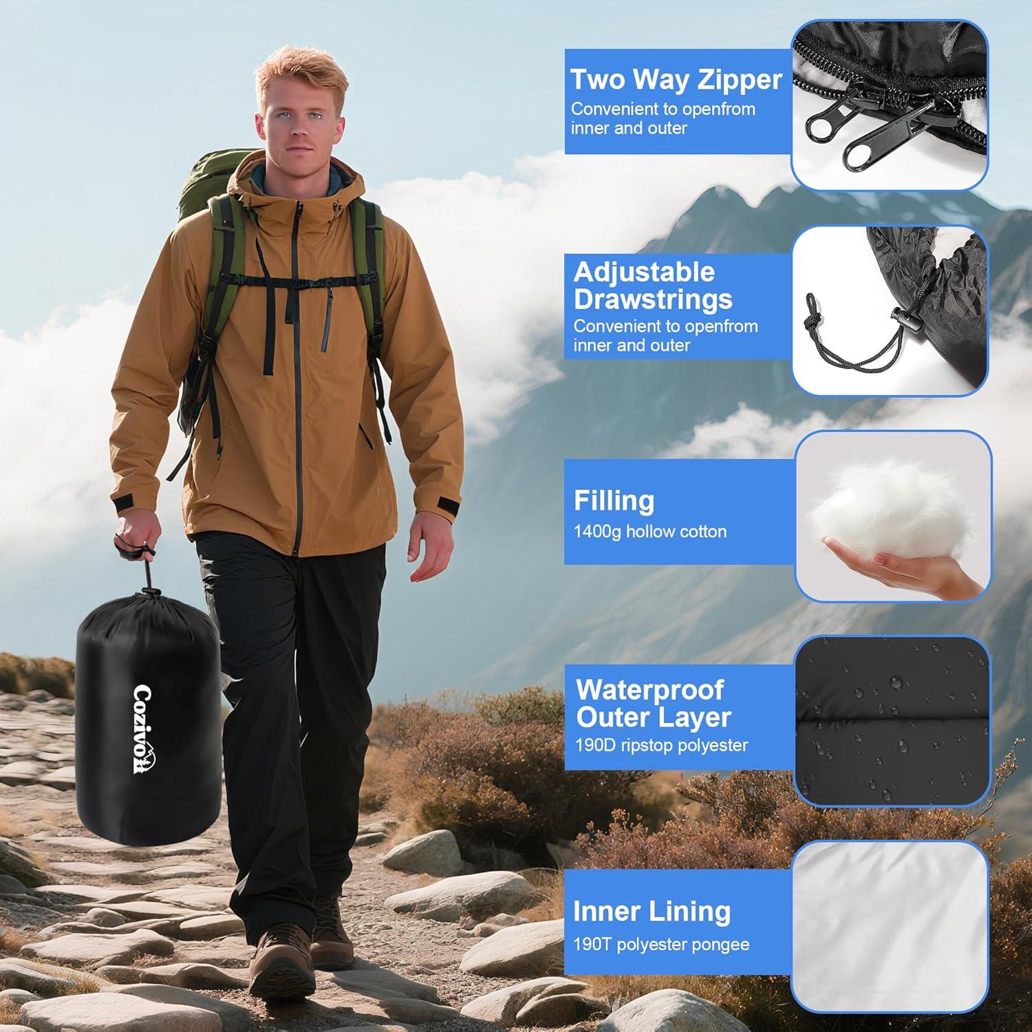 Saco de Dormir Cozivo Ajustable 3 Estaciones 220x82.5cm