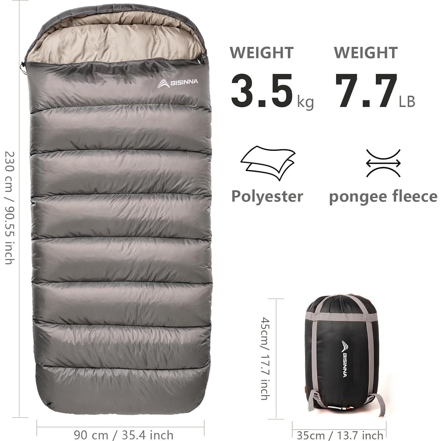 Saco de Dormir BISINNA XL 0 Grados para Camping Adultos