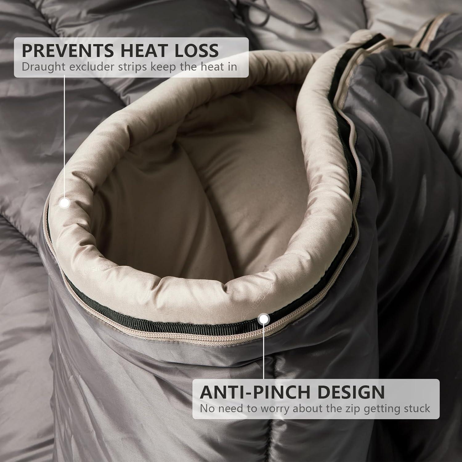 Saco de Dormir BISINNA XL 0 Grados para Camping Adultos