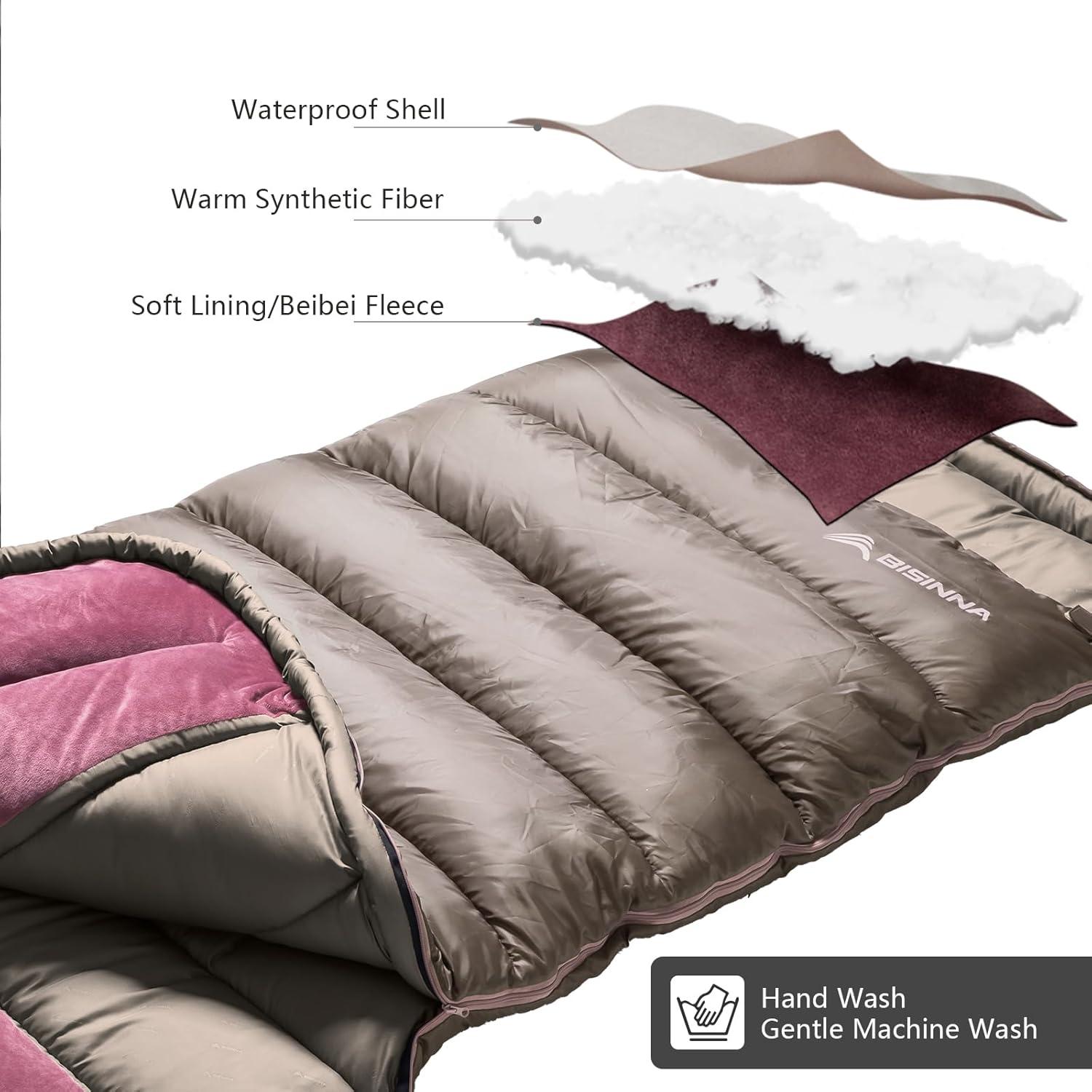 Saco de Dormir BISINNA XL 0 Grados para Camping Adultos