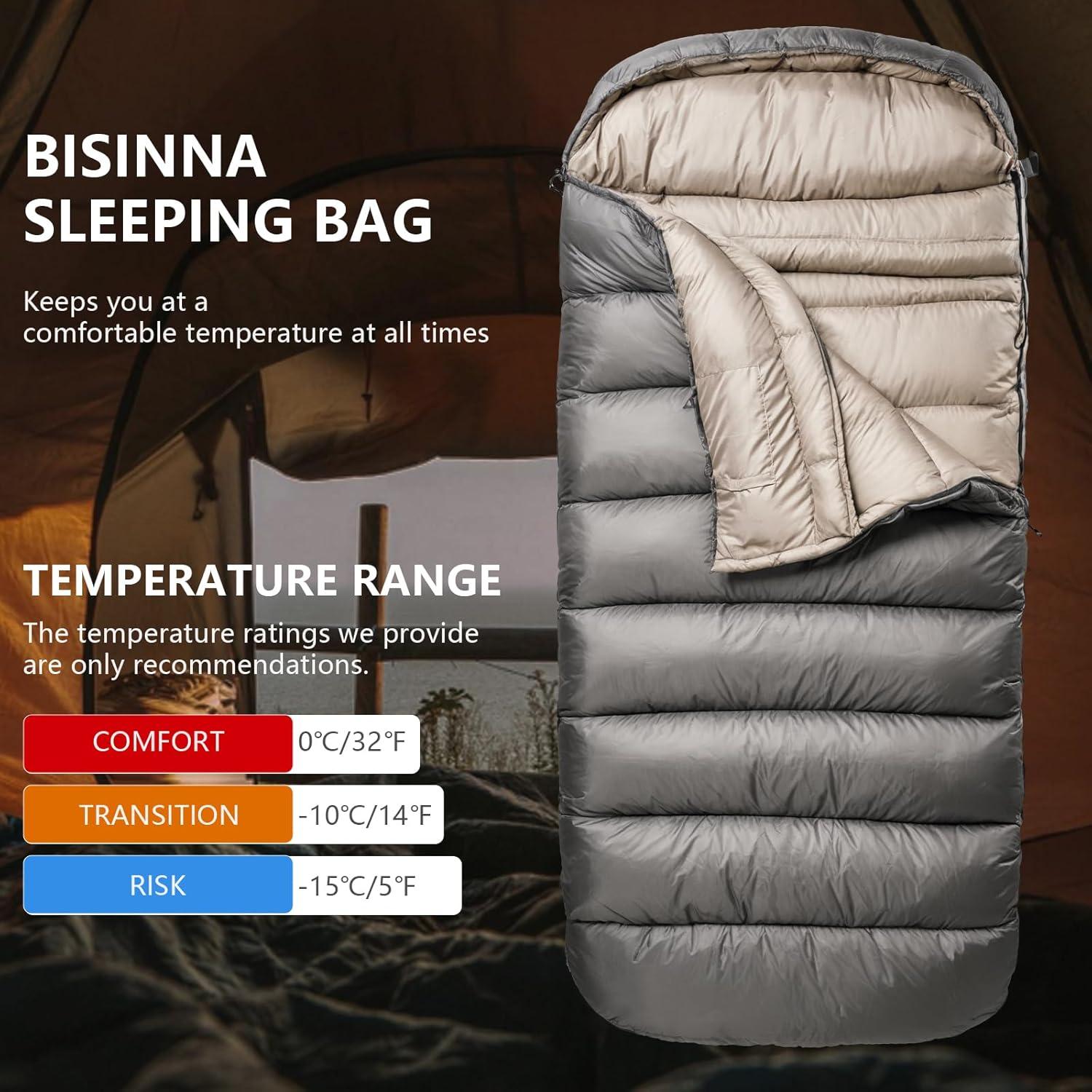 Saco de Dormir BISINNA XL 0 Grados para Camping Adultos