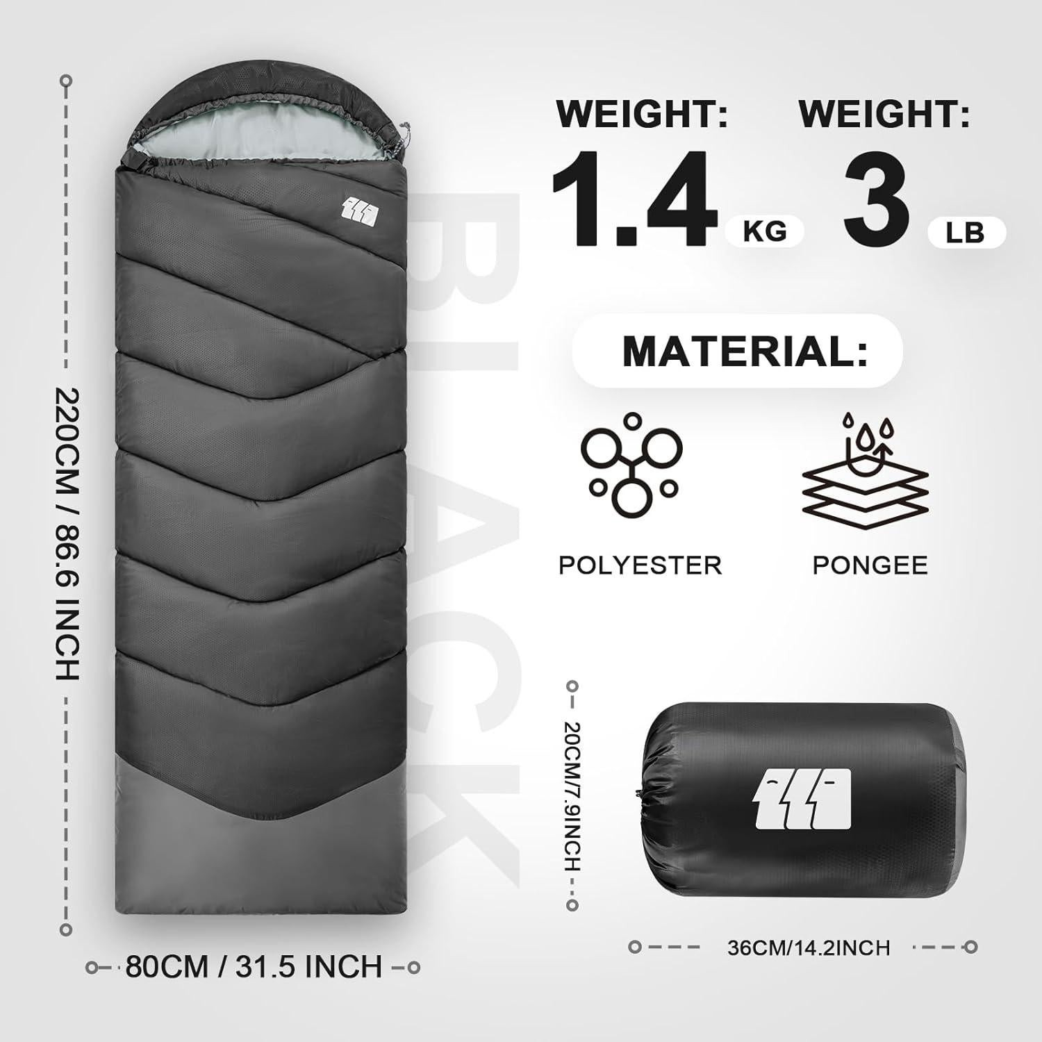 Saco de dormir TANSTRIDER 3 temporadas 220x80 cm ligero