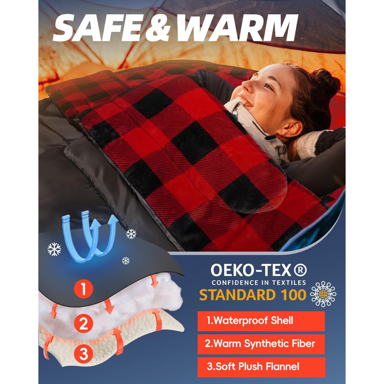 Saco de Dormir Doble MEREZA Franela XL 220x150 cm para Camping