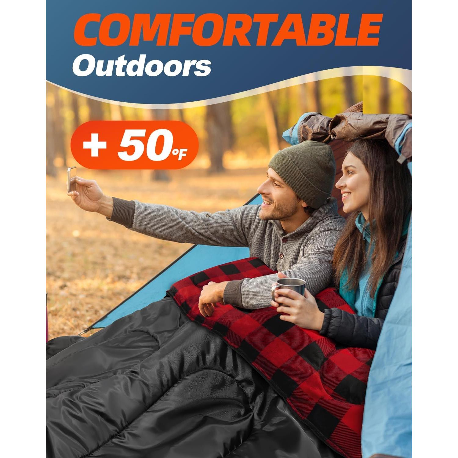 Saco de Dormir Doble MEREZA Franela XL 220x150 cm para Camping