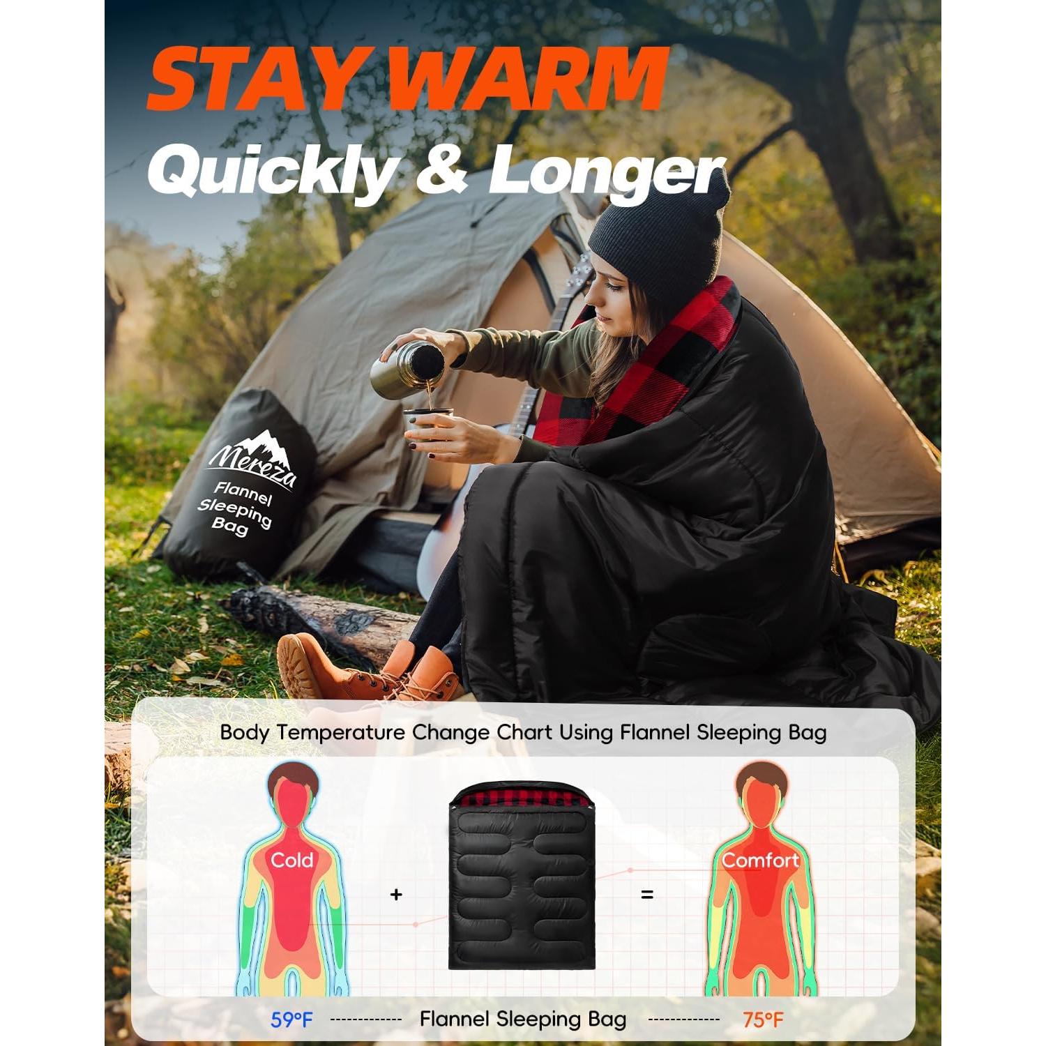 Saco de Dormir Doble MEREZA Franela XL 220x150 cm para Camping