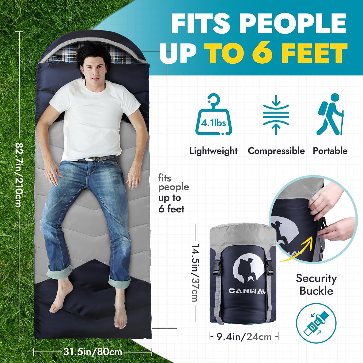 Saco de Dormir Canway XL para Camping y Senderismo - Gris