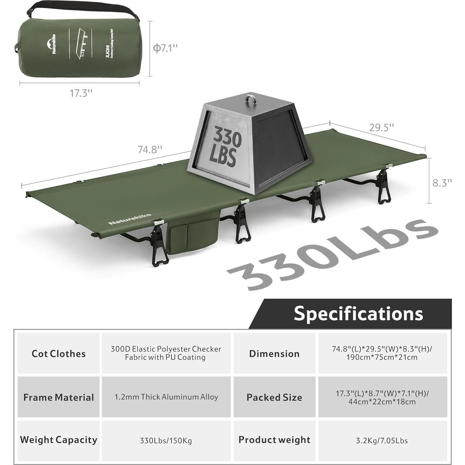 Cama de Camping Plegable Naturehike GREENWILD 75cm Ancho