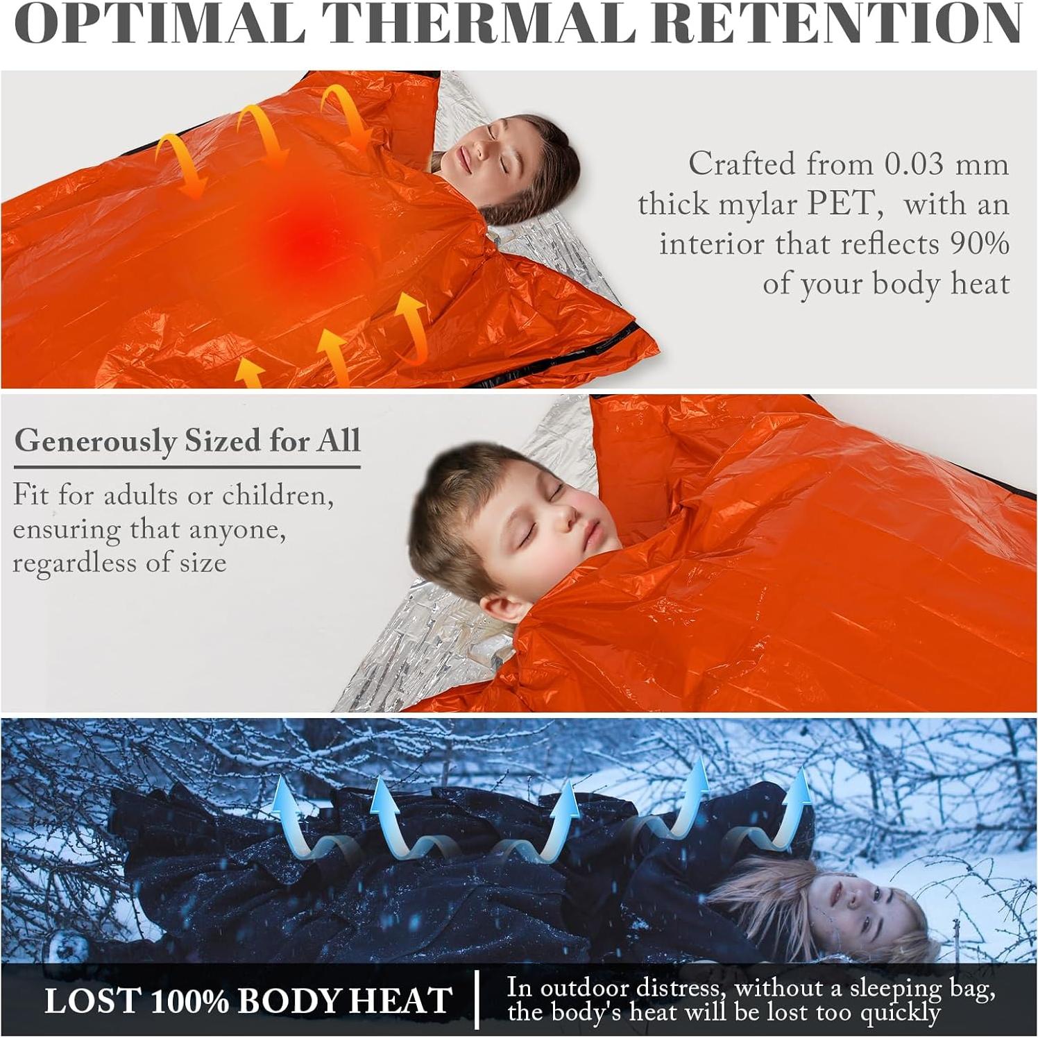 Bolsas de Dormir de Emergencia ANLOKE - 2 Pack Mylar Térmicas