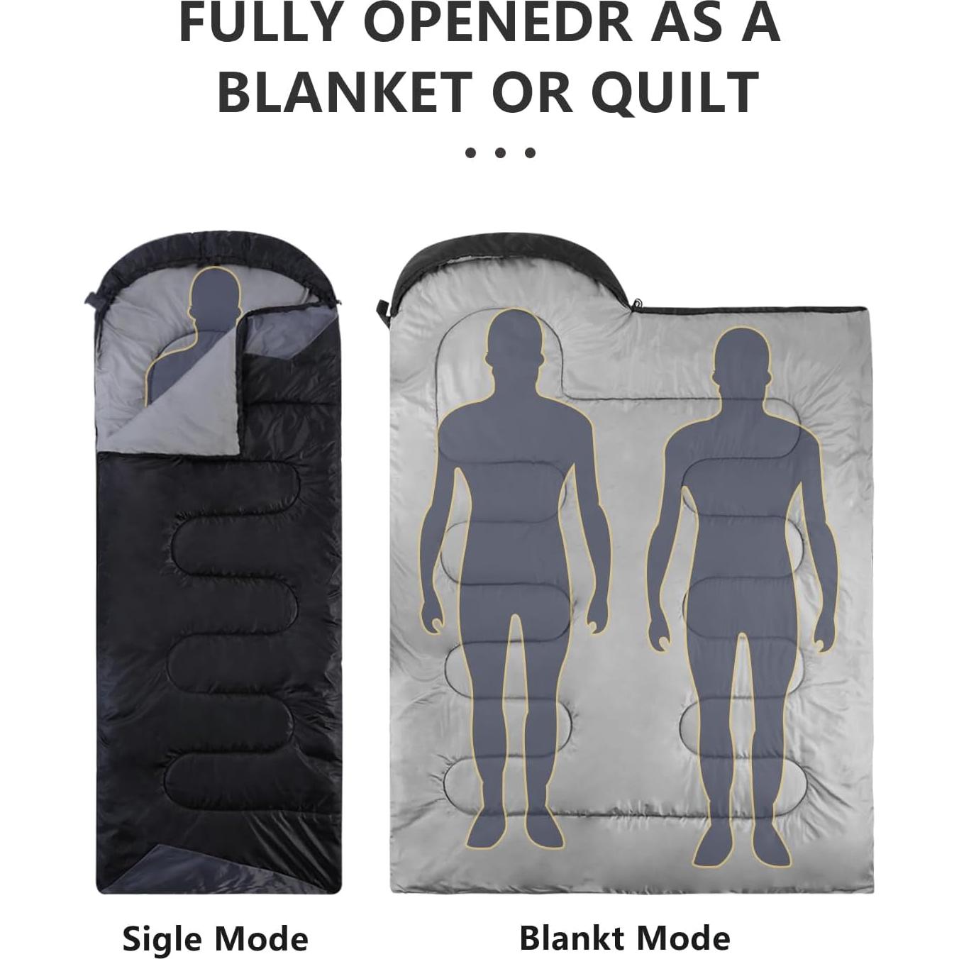 Saco de Dormir JEAOUIA XL Ligero Impermeable 1 Persona