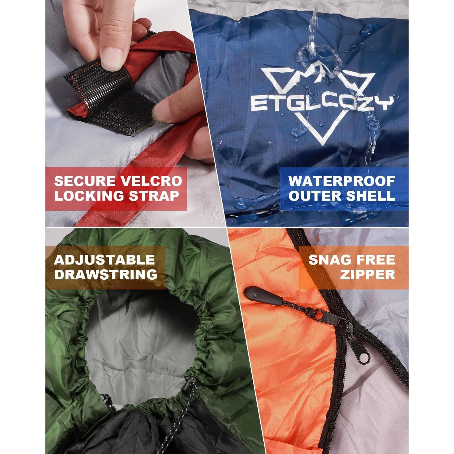 Saco de dormir ETGLCOZY 3 temporadas 220x80cm ligero naranja