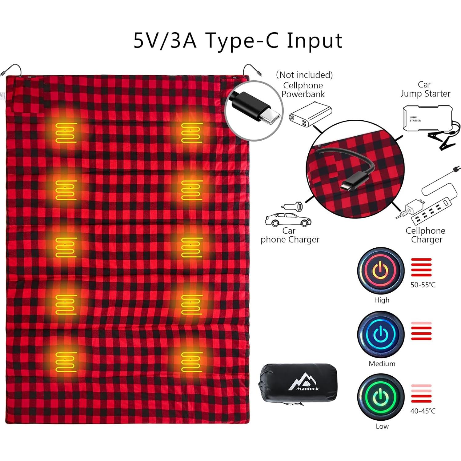 Saco de Dormir Calefaccionado Mantuole 190x140cm USB Tipo C