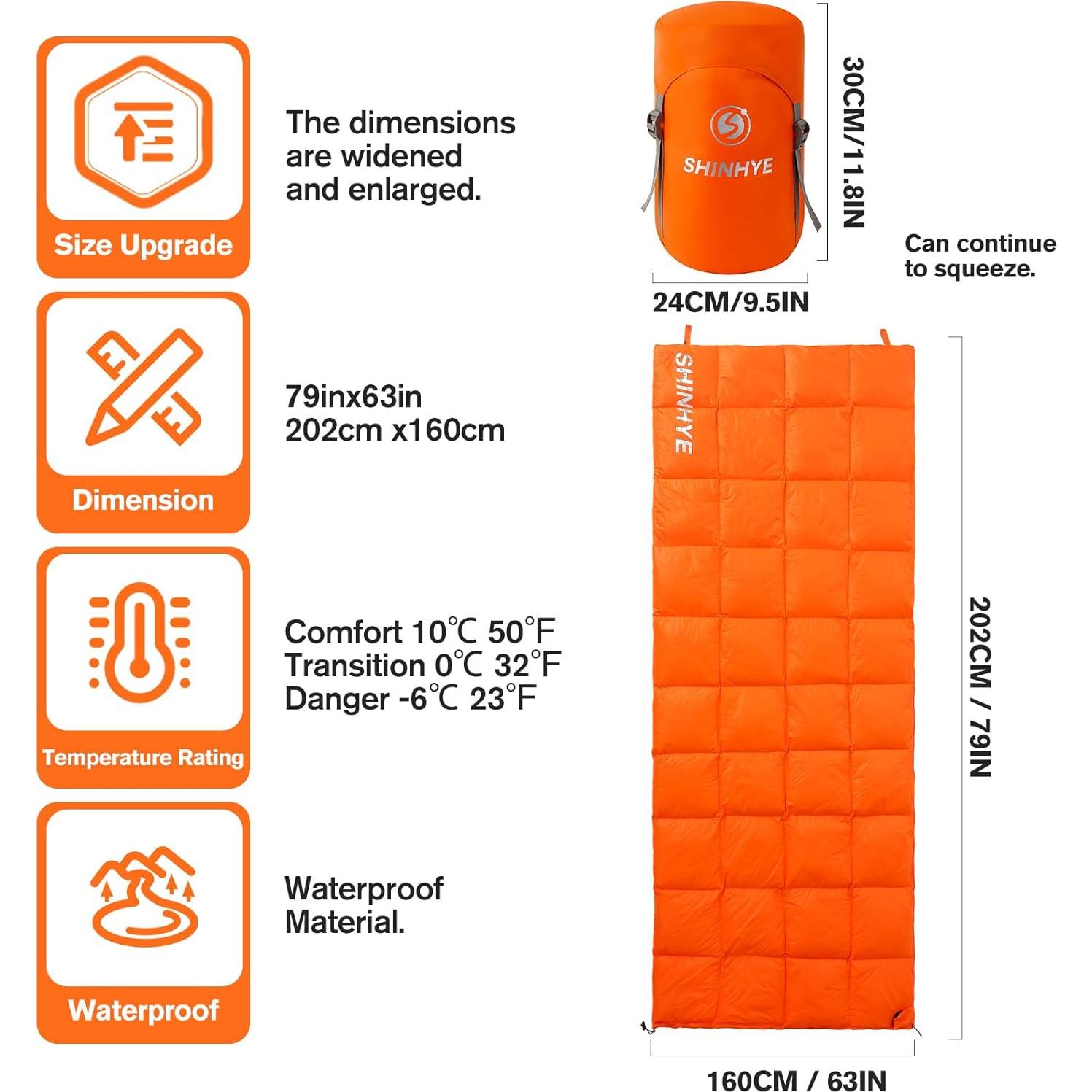 Saco de dormir ultraligero ShinHye 500g plumón 4-15°C
