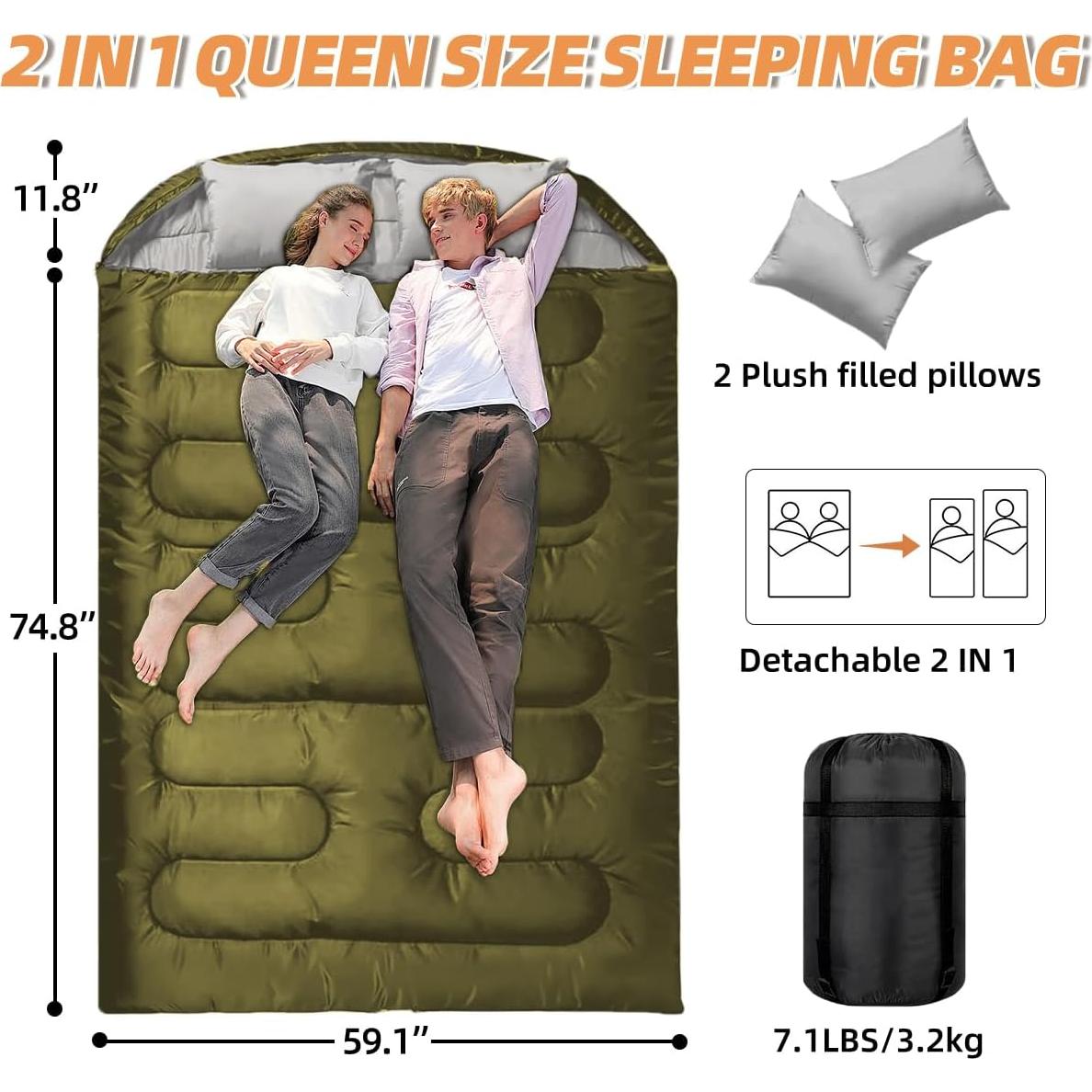 Saco de dormir doble Zenicham para 2 personas - 220x150 cm