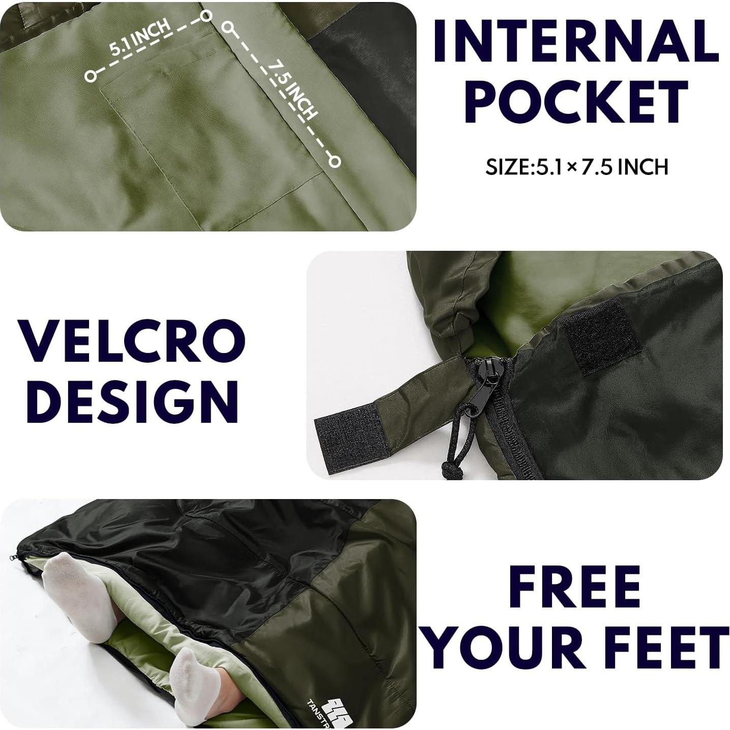 Saco de Dormir XXL TANSTRIDER 0°C Camping Adultos Verde