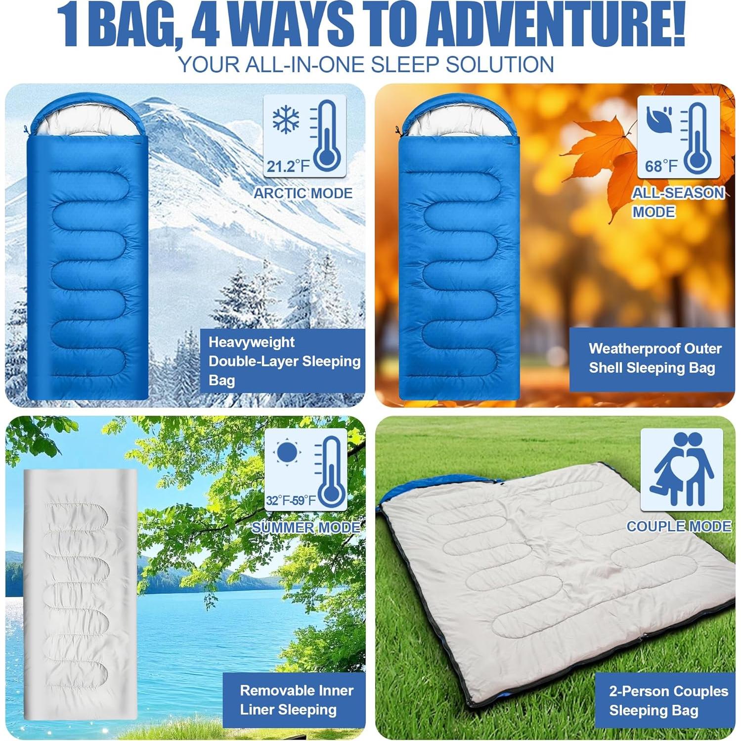 Saco de dormir 2 en 1 Cozivo impermeable para 4 estaciones