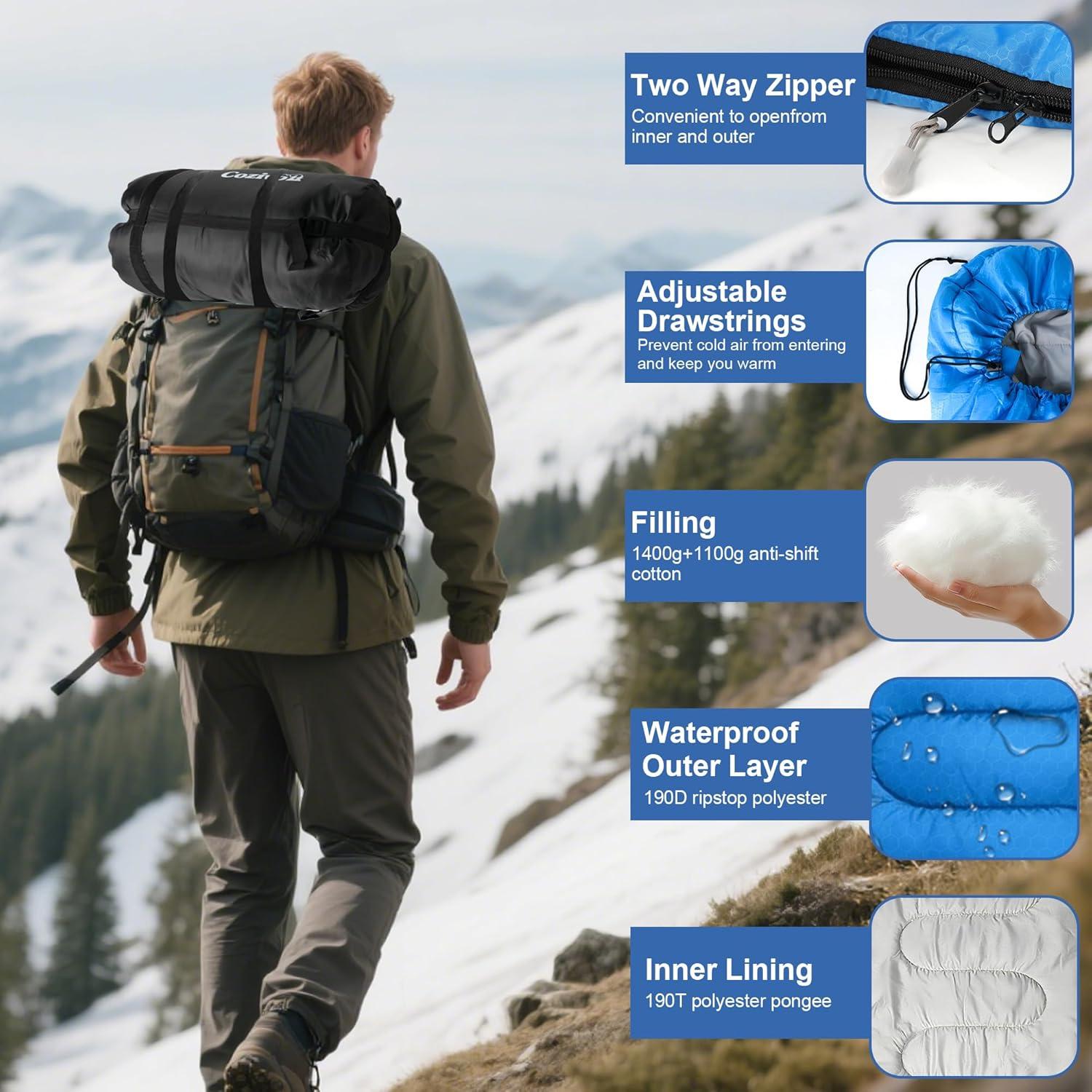 Saco de dormir 2 en 1 Cozivo impermeable para 4 estaciones