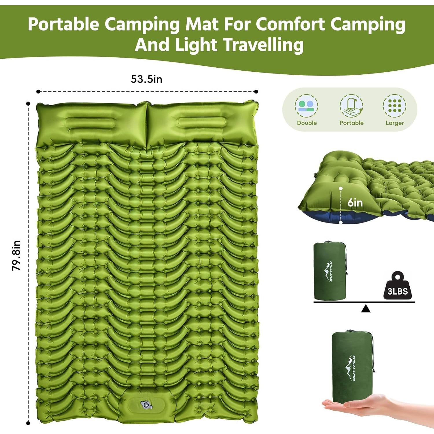 Colchón Doble Autoinflable OUTTPLY 202.5x135.9cm 10.2cm Grueso