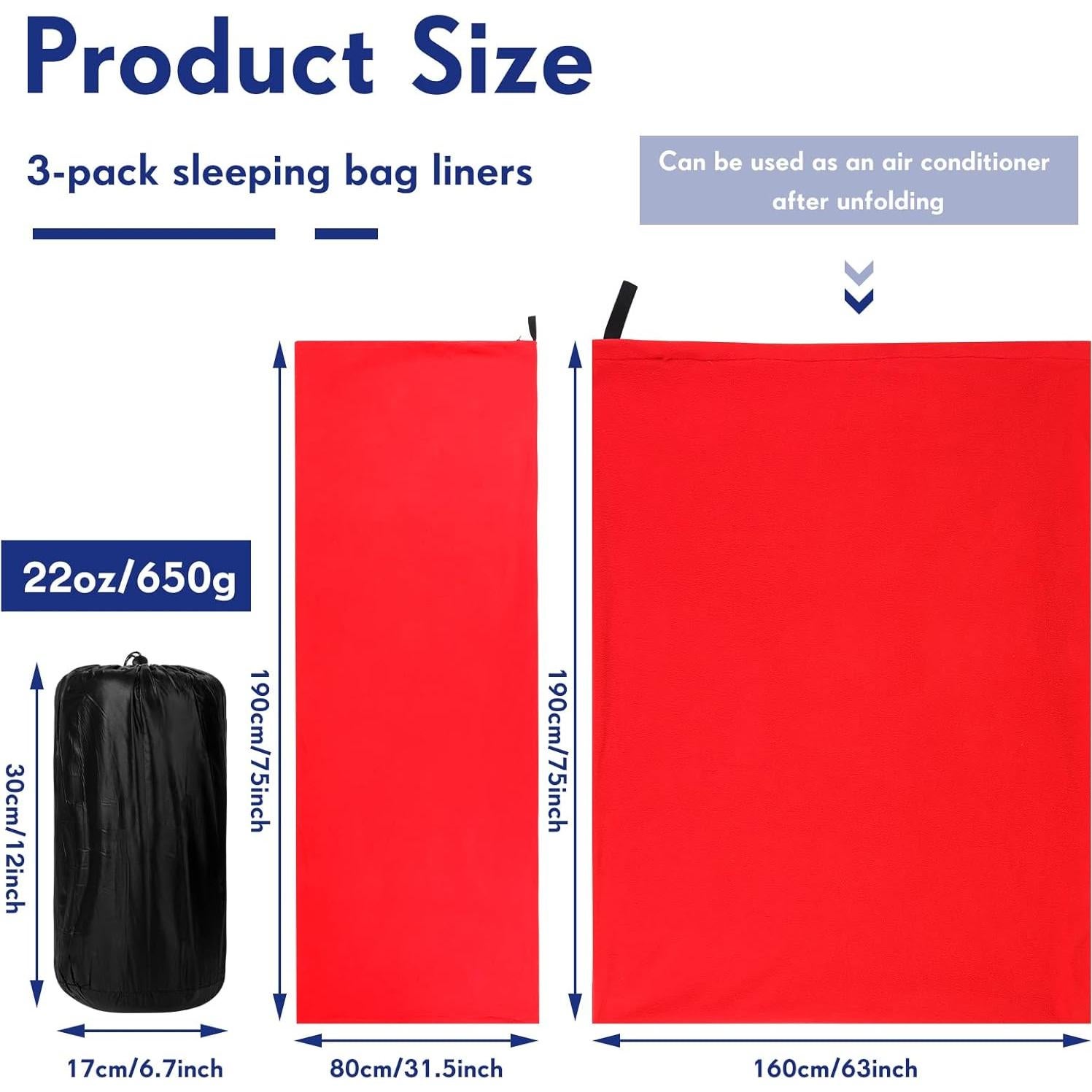 Forro de Saco de Dormir Mixweer 3 Pcs Forro Polar 190x80cm