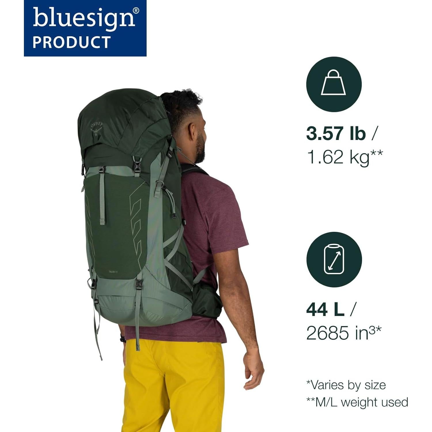 Mochila de senderismo Osprey Talon 44L para hombres Negro/Gris