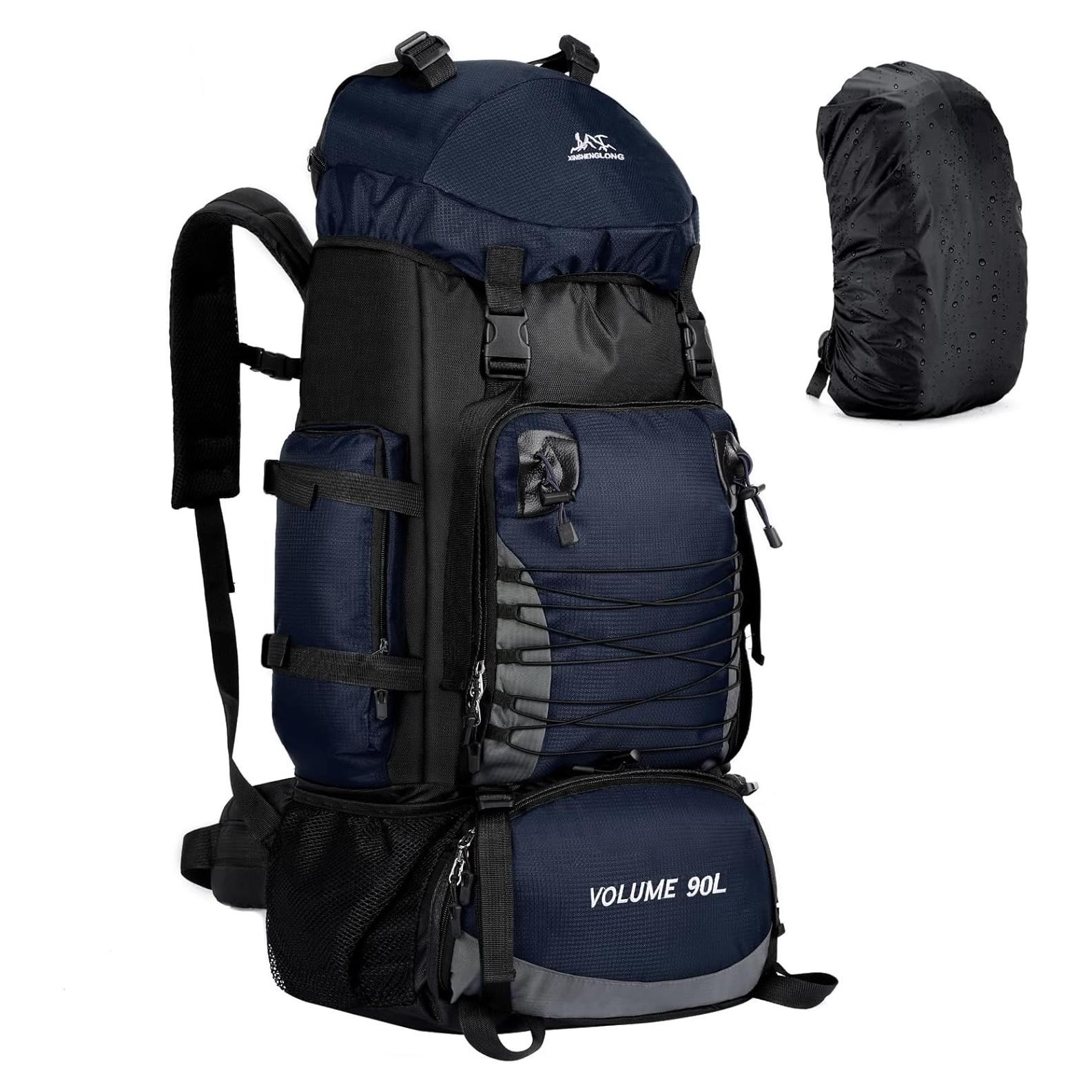 Mochila de Senderismo 90L Azul con Funda Impermeable