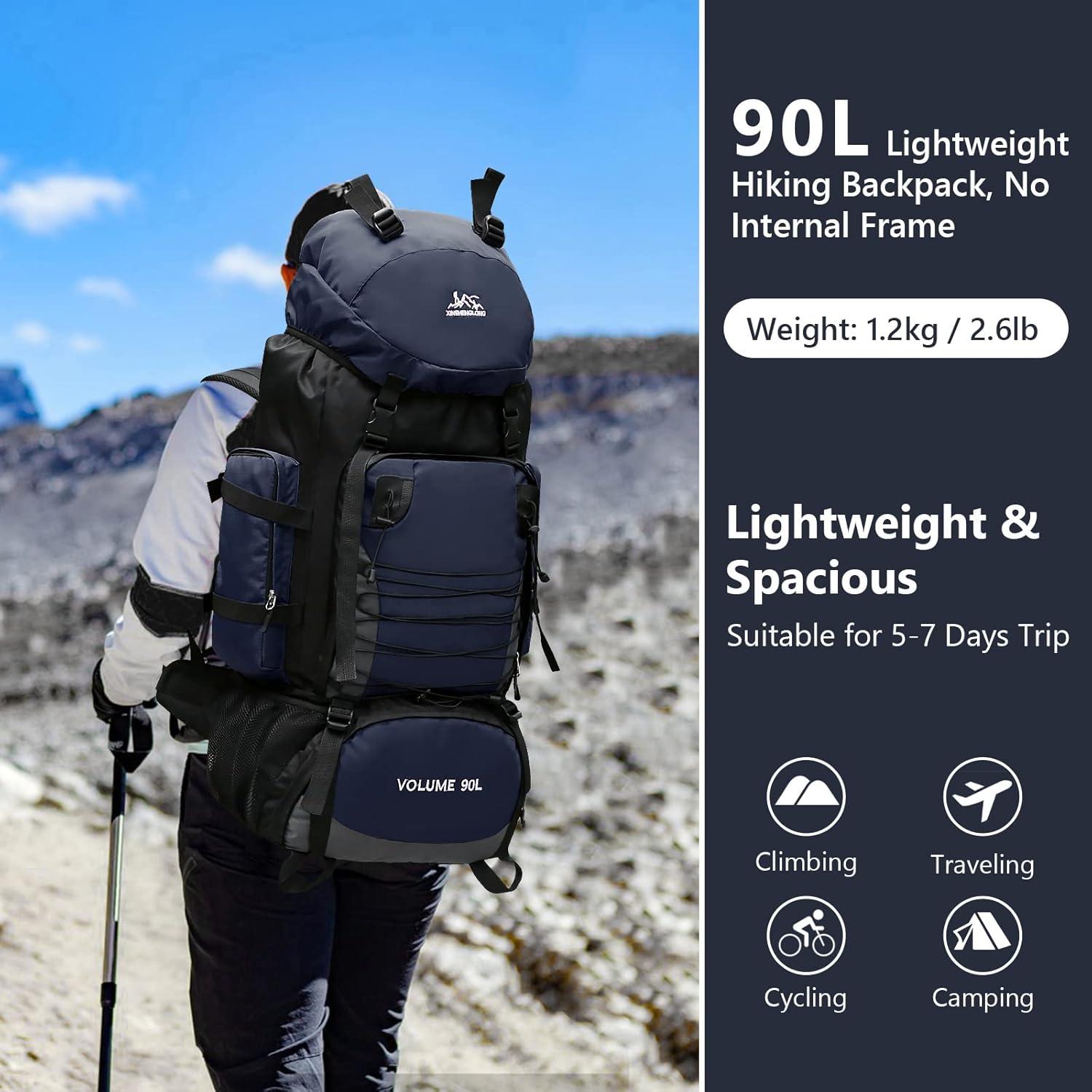 Mochila de Senderismo 90L Azul con Funda Impermeable