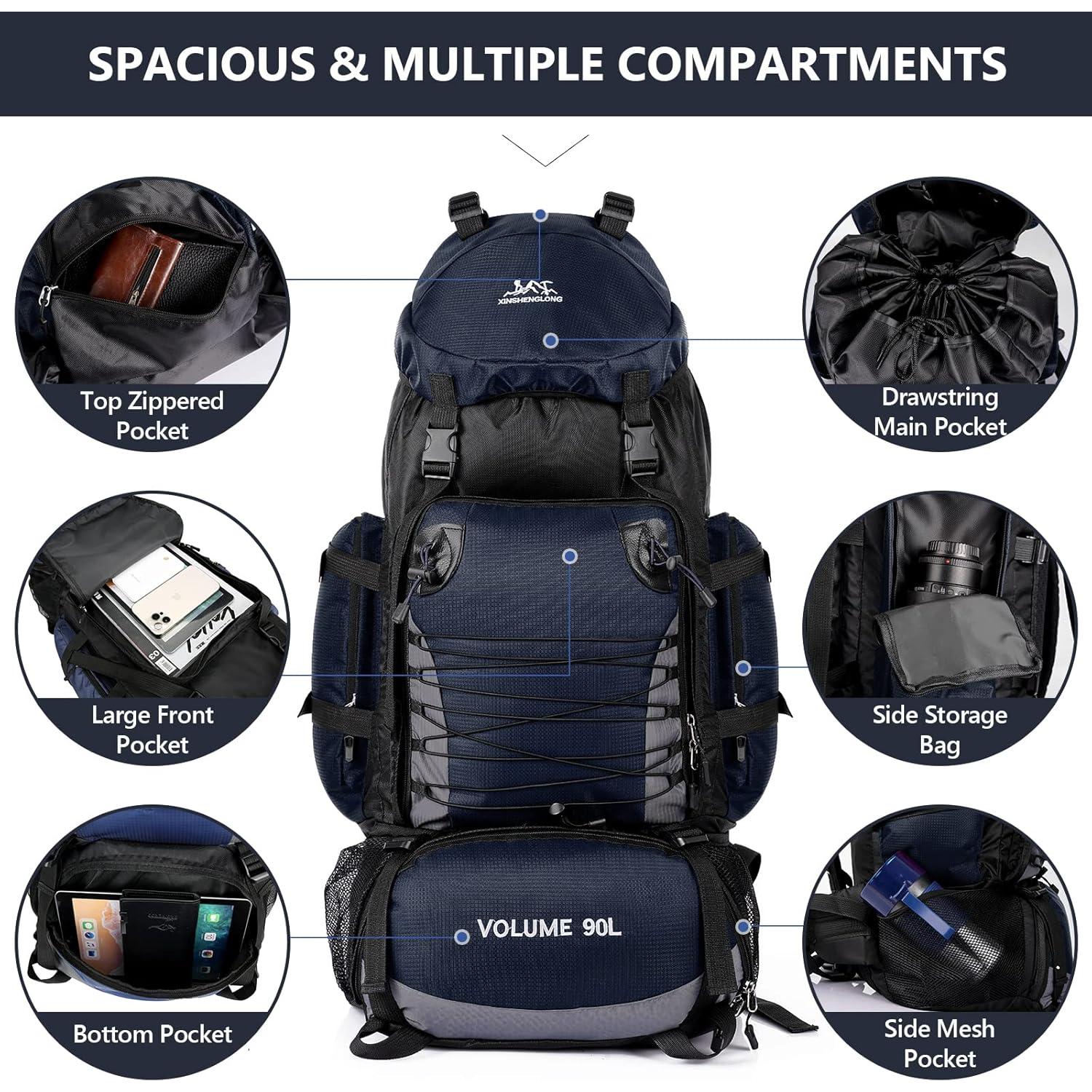 Mochila de Senderismo 90L Azul con Funda Impermeable