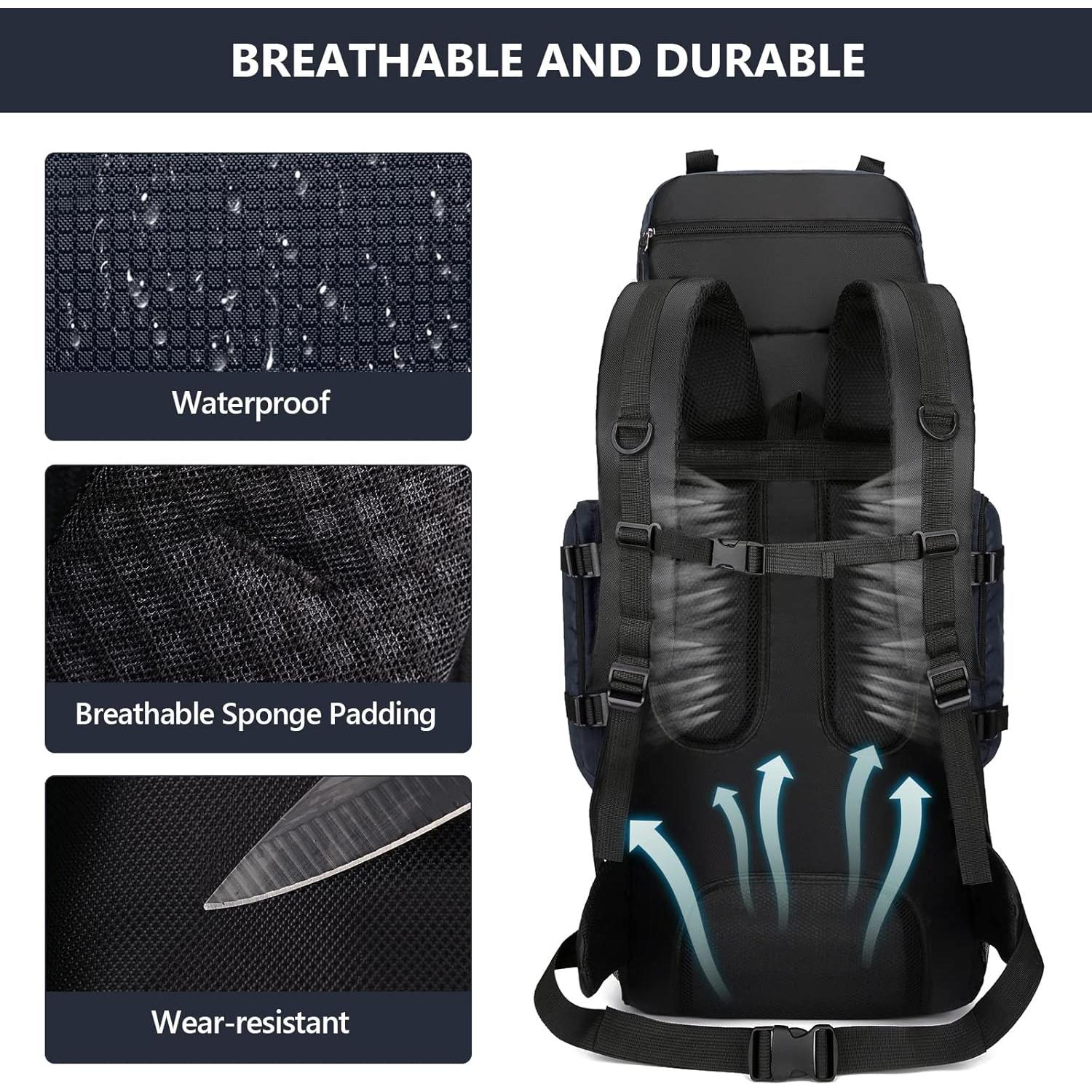 Mochila de Senderismo 90L Azul con Funda Impermeable