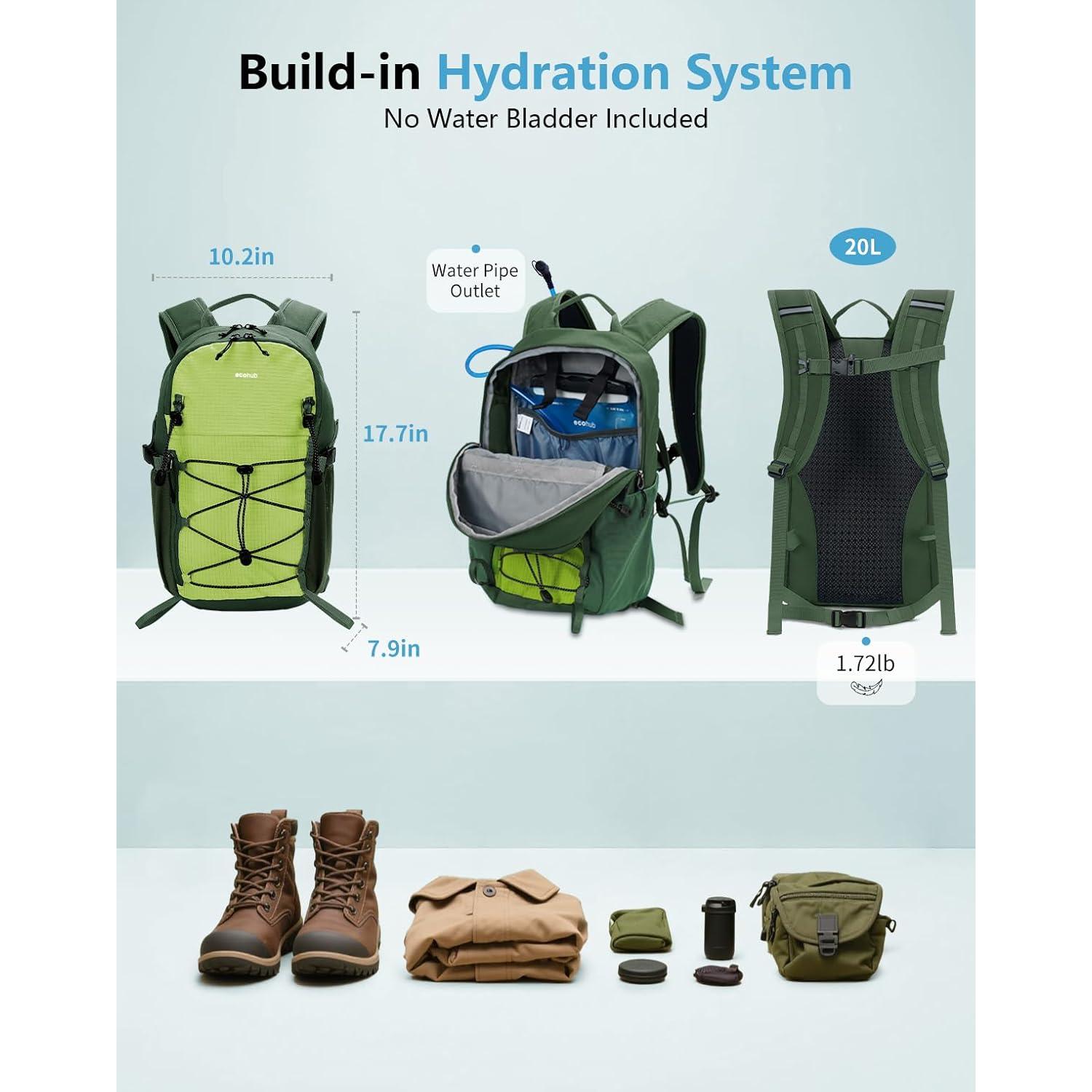 Mochila de Senderismo ECOHUB 20L Verde Resistente al Agua