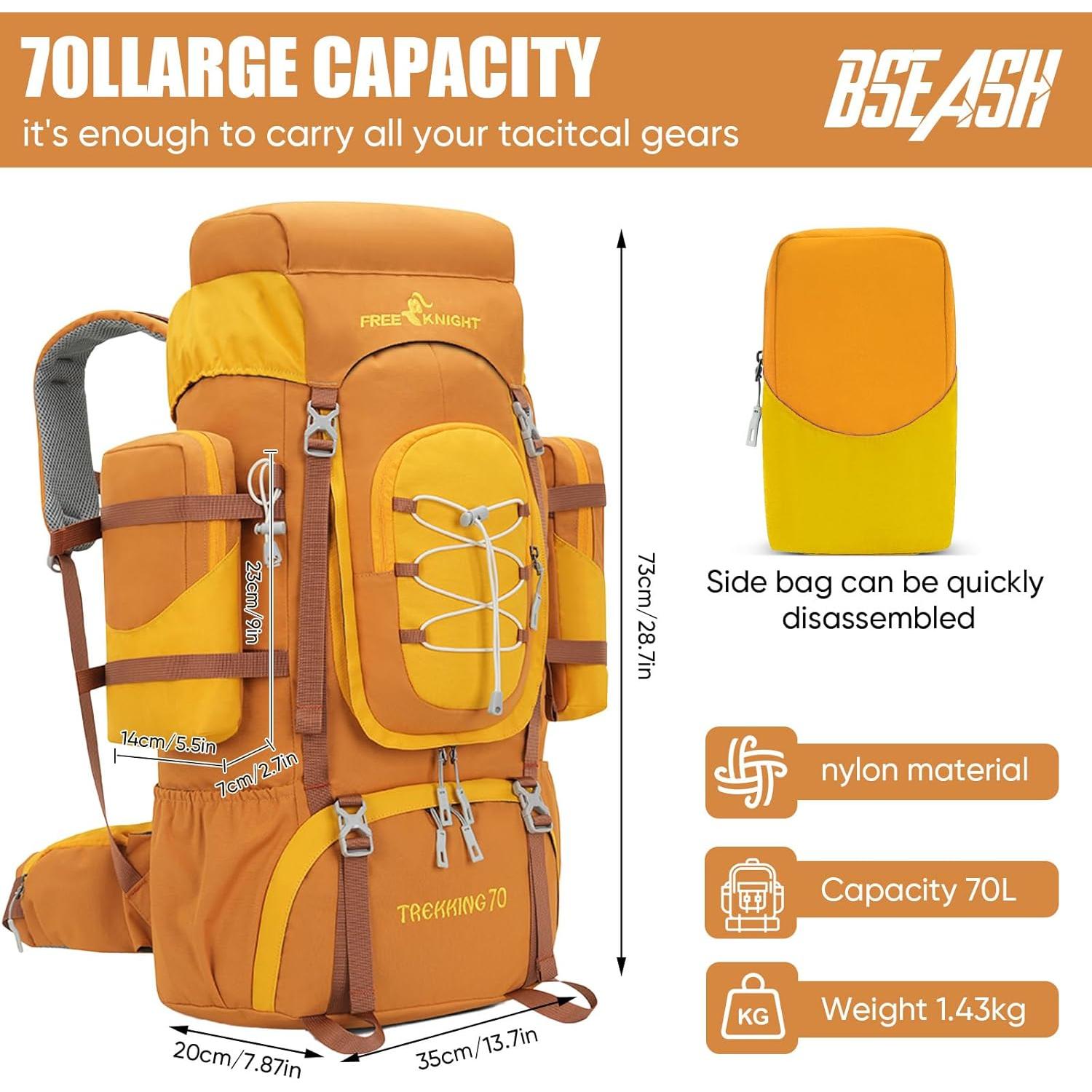 Mochila Impermeable Bseash 70L para Senderismo y Camping