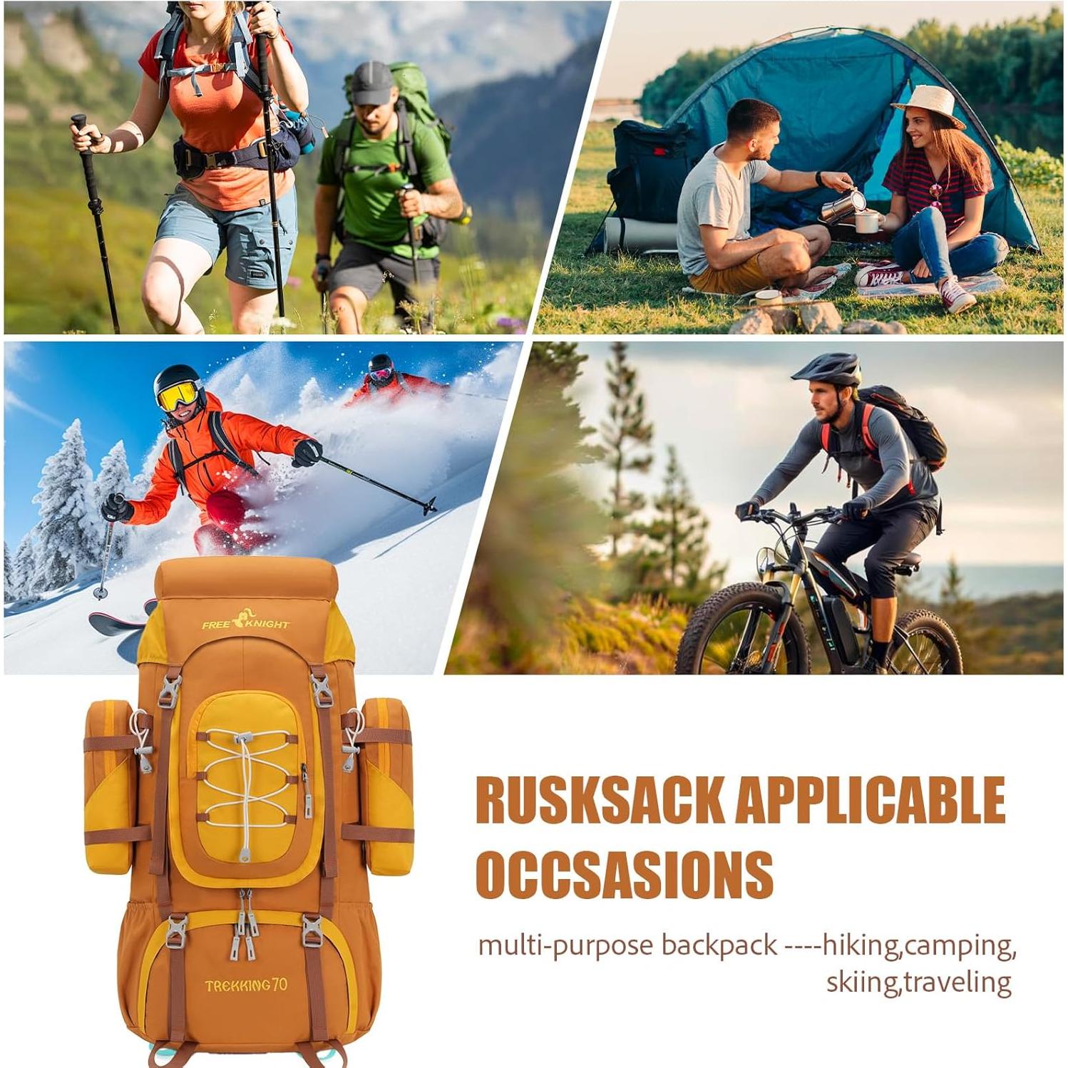 Mochila Impermeable Bseash 70L para Senderismo y Camping